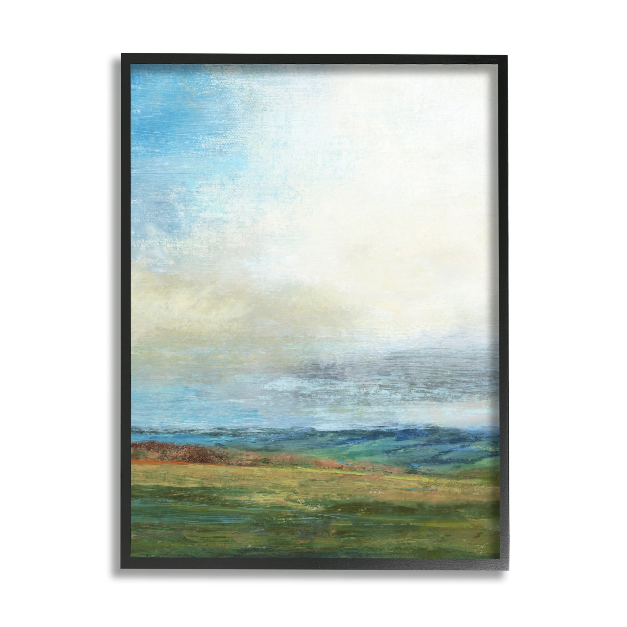Stupell Industries Blue Sky Meadow Landscape Alluring Green Hills Classic Painting Black Framed Art Print Wall Art, 16 x 20, Design by Suzanne Nicoll