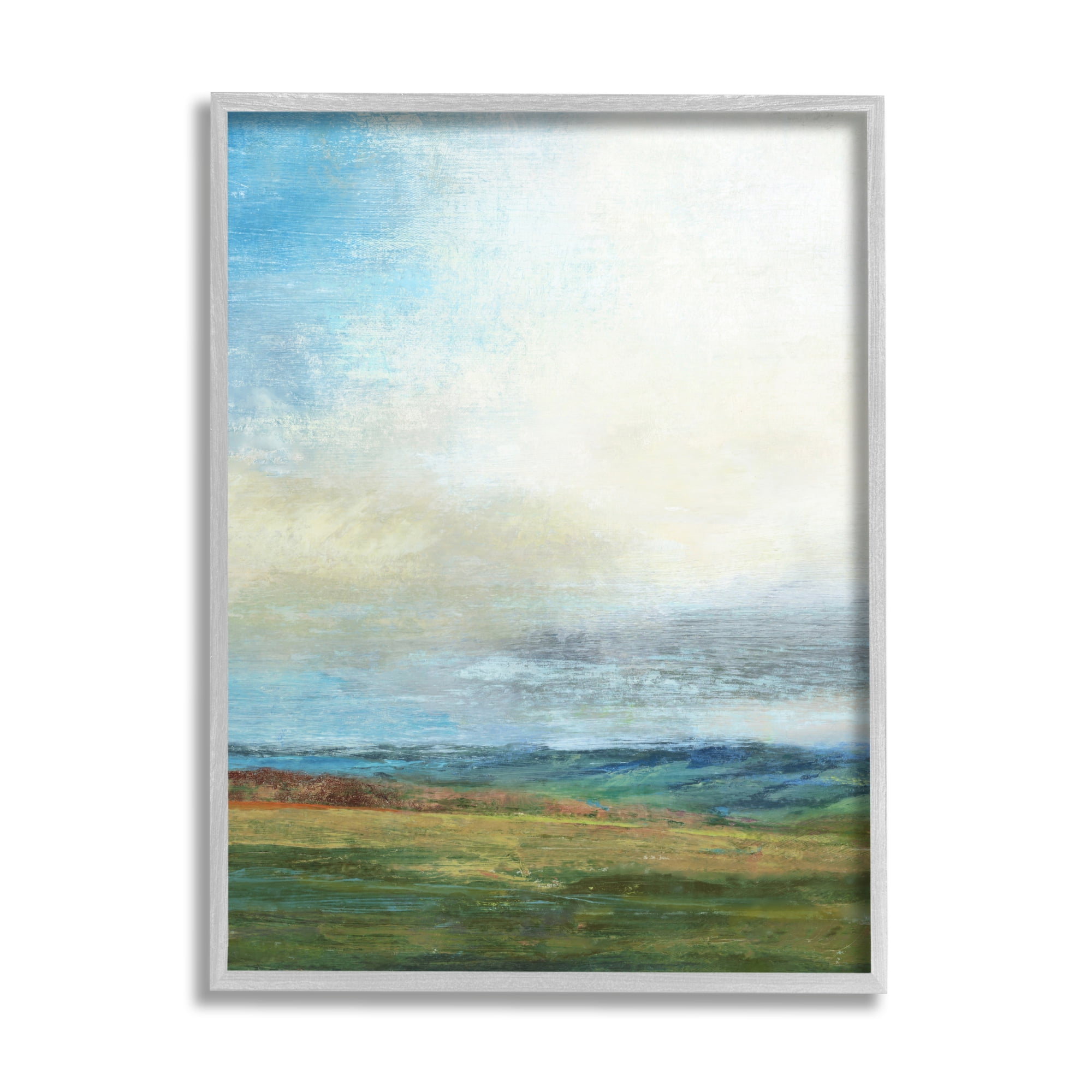 Stupell Industries Blue Sky Meadow Landscape Alluring Green Hills Paintings Gray Framed Art Print Wall Art, 11x14, by Suzanne Nicoll