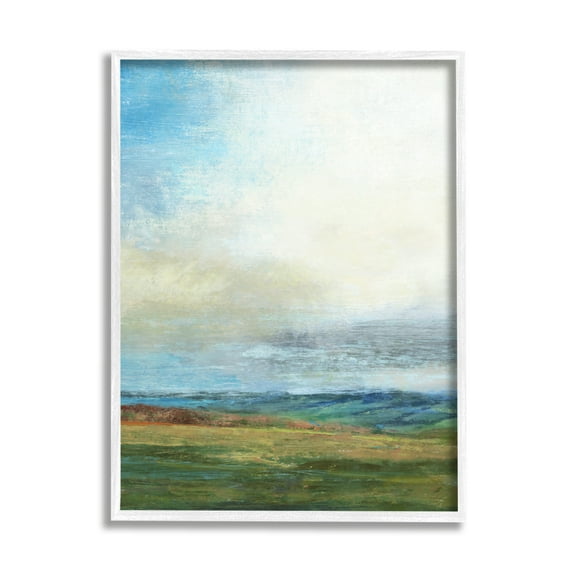 Stupell Industries Blue Sky Meadow Landscape Alluring Green Hills Paintings White Framed Art Print Wall Art, 24x30, by Suzanne Nicoll