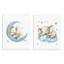 Stupell Industries Blue Sleepy Elephant Animals Painting Unframed Art Print Wall Art, 11 x 14, Set of 2