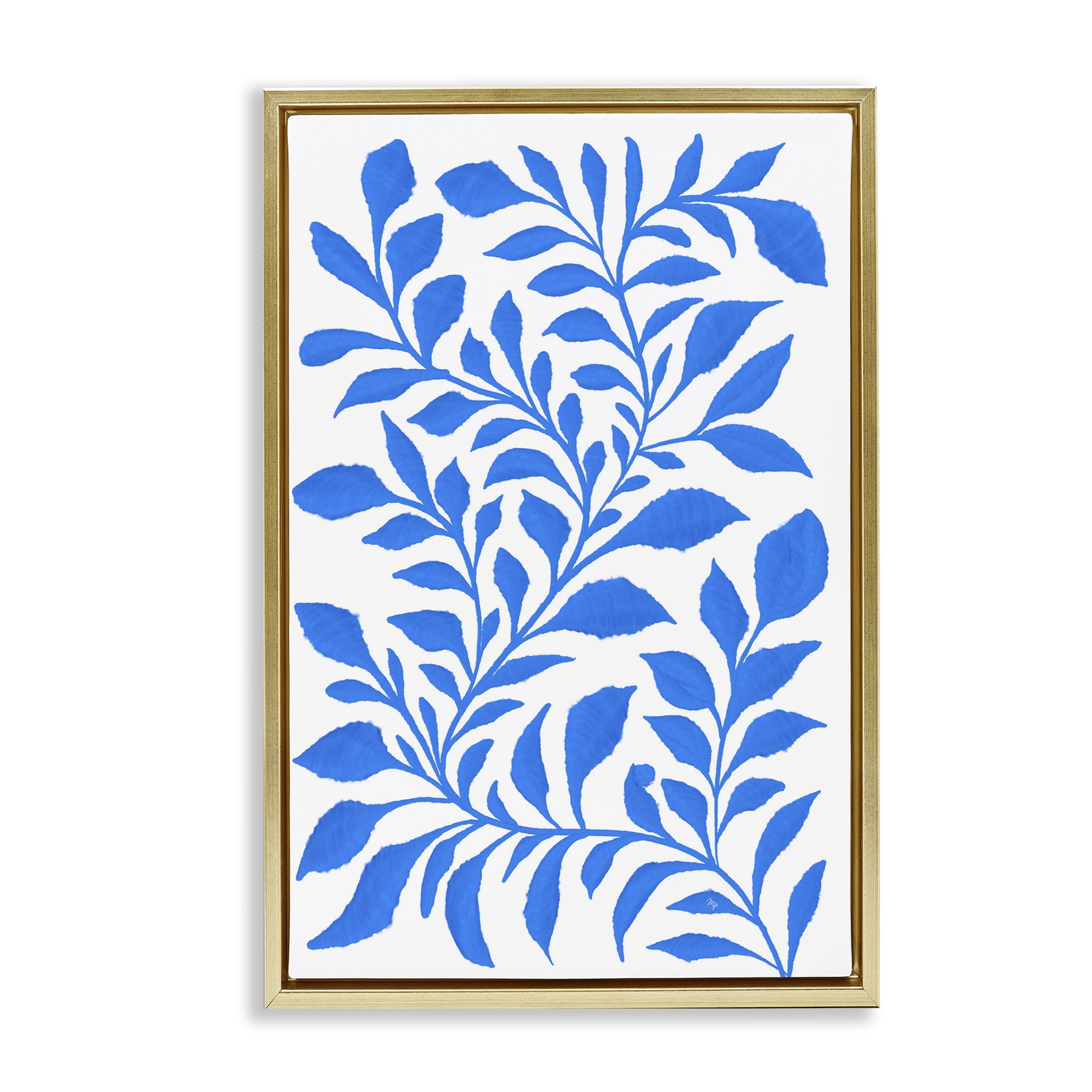 Stupell Industries Blue Snake Plant Botanical & Floral Painting Gold Floater Framed Art Print Wall Art, 17 x 25
