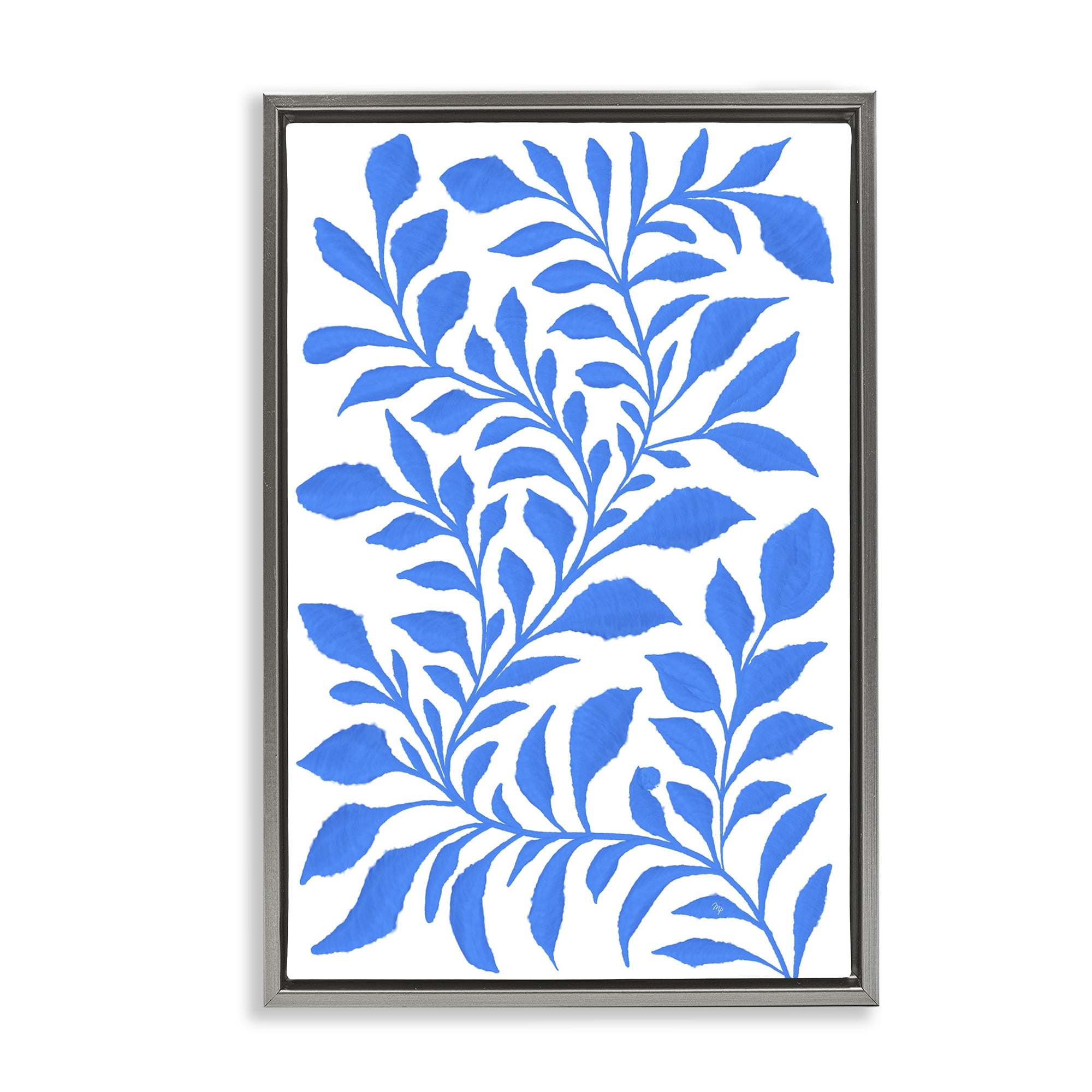 Stupell Industries Blue Snake Plant Botanical & Floral Painting Gray Floater Framed Art Print Wall Art, 21 x 31