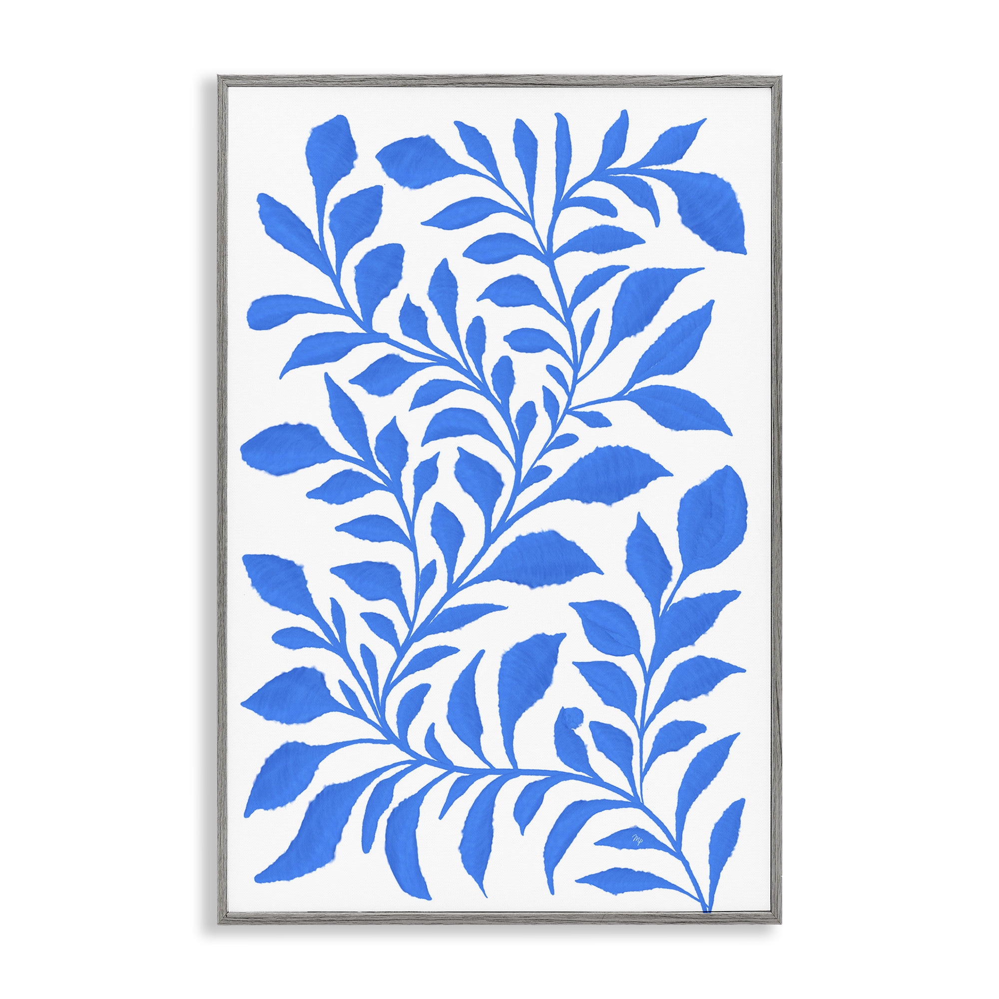 Stupell Industries Blue Snake Plant Botanical & Floral Painting Gray Framed Art Print Wall Art, 16 x 24
