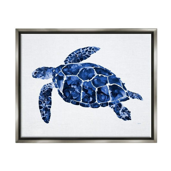 Stupell Industries Blue Speckled Sea Turtle Marine Animal Illustration Painting Luster Gray Floating Framed Canvas Print Wall Art, Design by Patti Mann