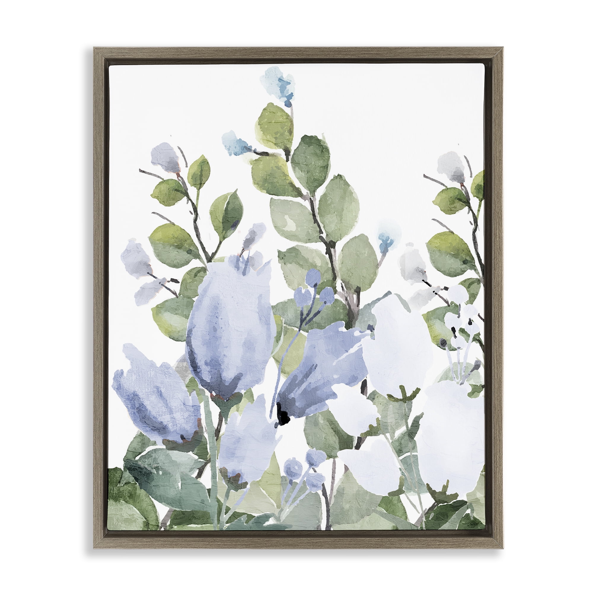 Stupell Industries Blue Spring Botanicals Brown Framed Floater Canvas Wall Art, design by Kim Allen