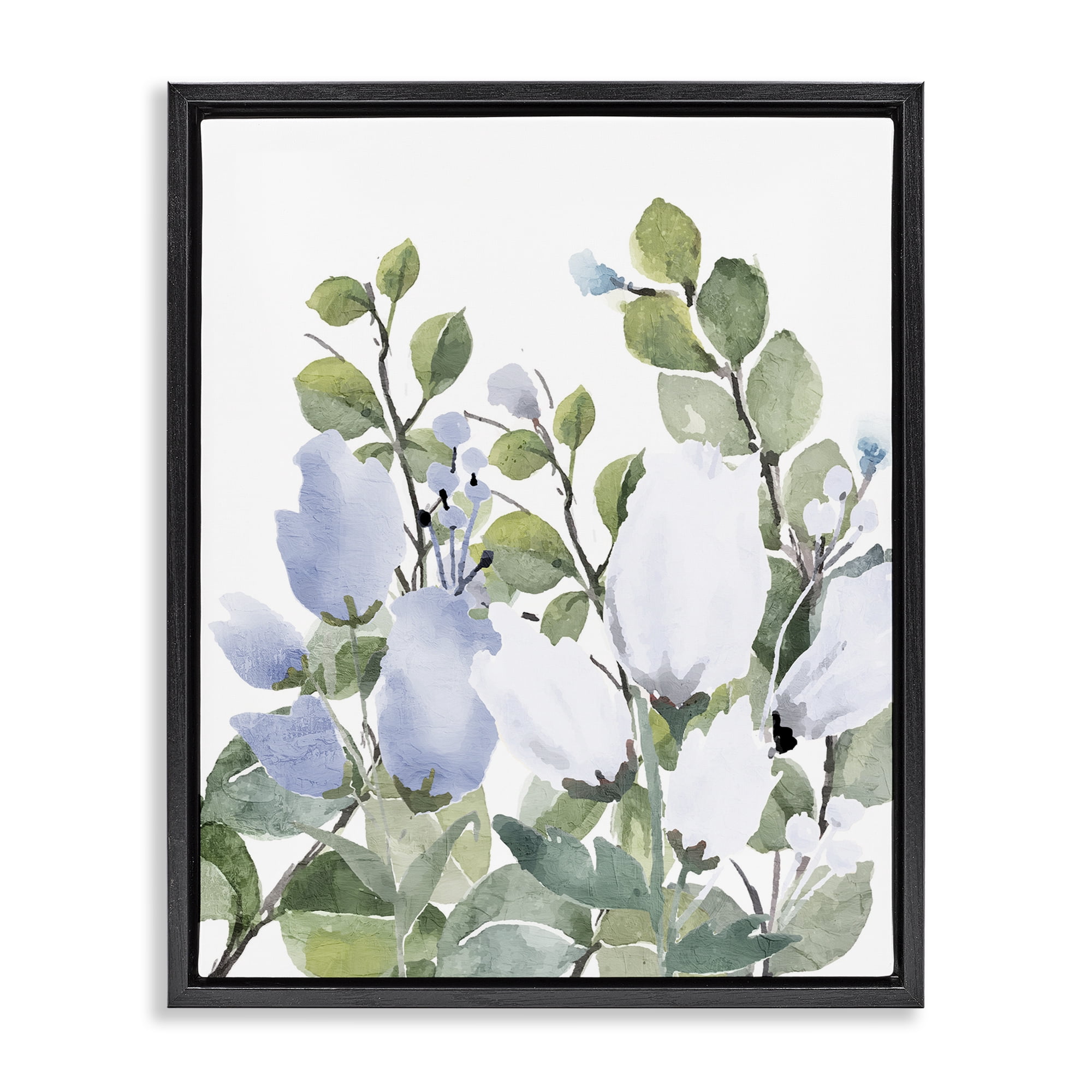 Stupell Industries Blue Spring Florals Black Framed Floater Canvas Wall Art, design by Kim Allen