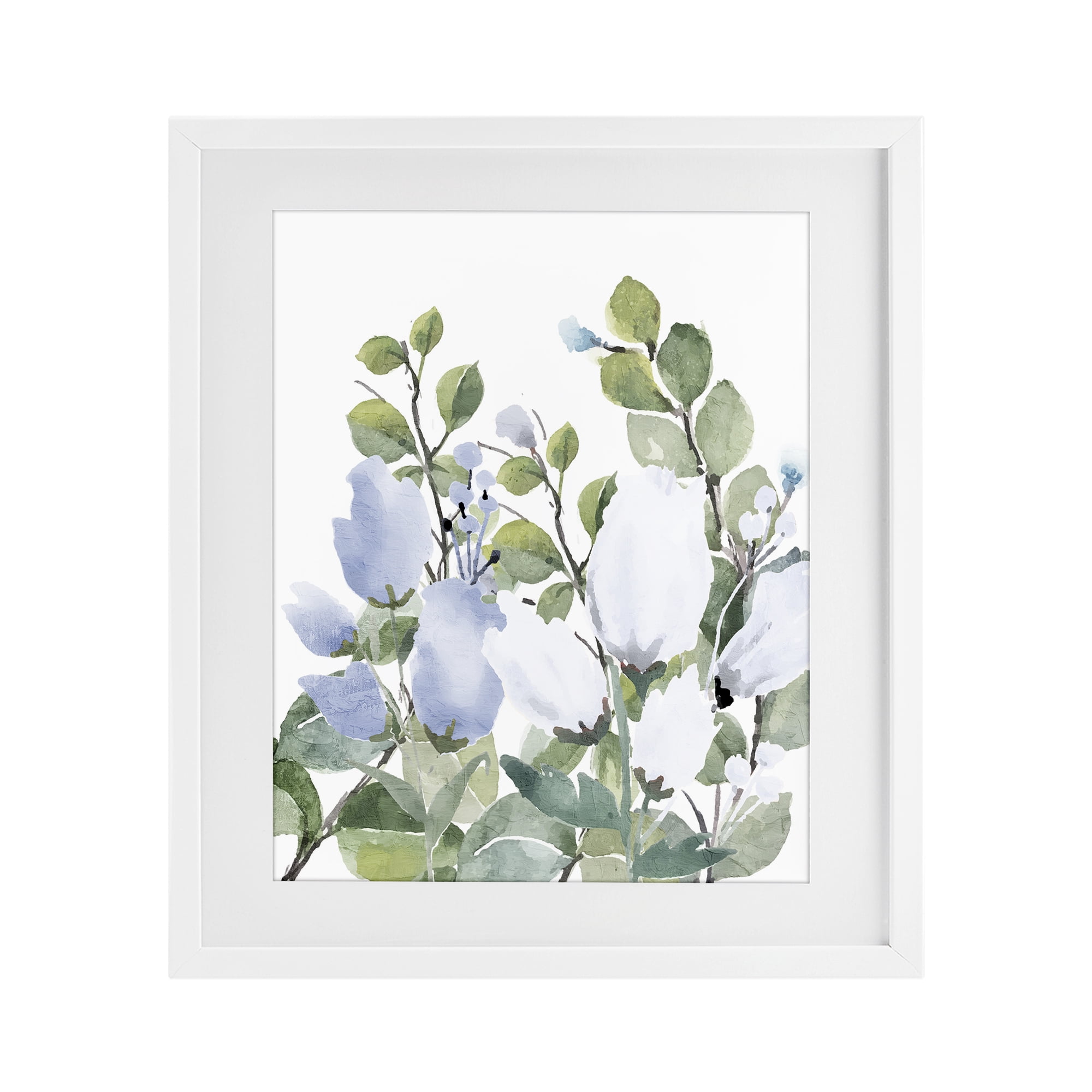 Stupell Industries Blue Spring Florals White Framed Print Under Glass, design by Kim Allen