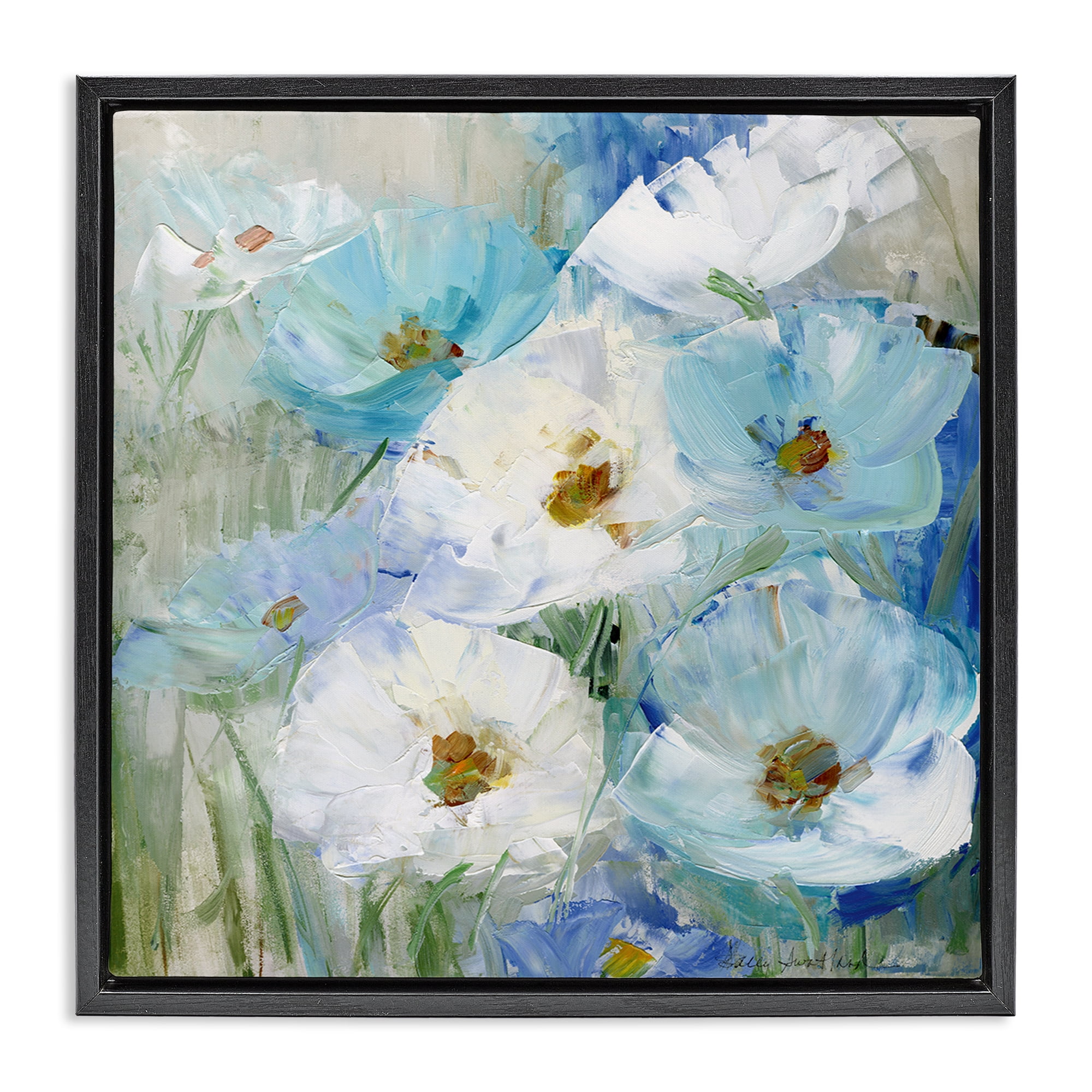 Stupell Industries Blue Spring Poppies Plants & Flowers Painting Black Floater Framed Canvas Art Print Wall Art, 25 x 25