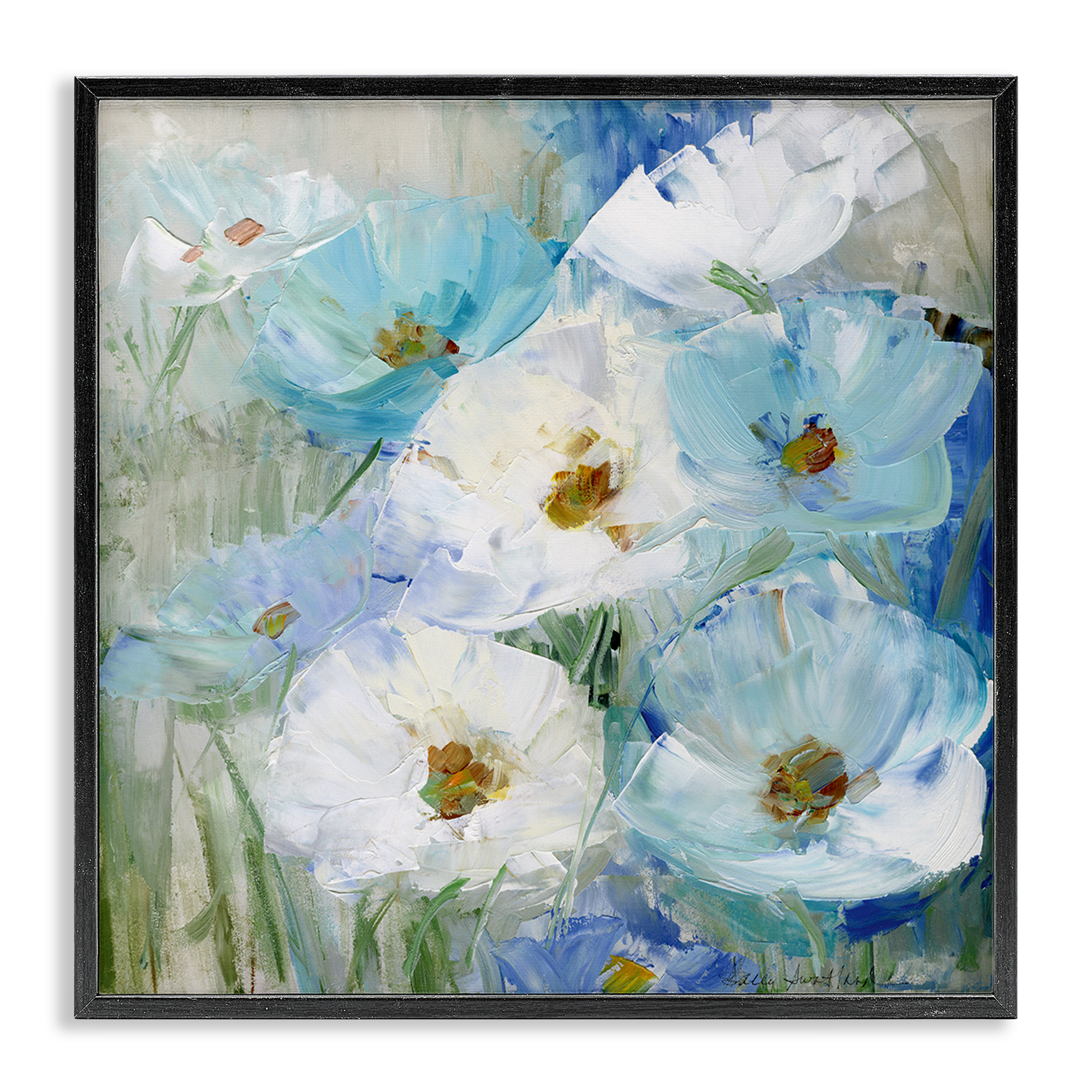 Stupell Industries Blue Spring Poppies Plants & Flowers Painting Black Framed Art Print Wall Art, 17 x 17