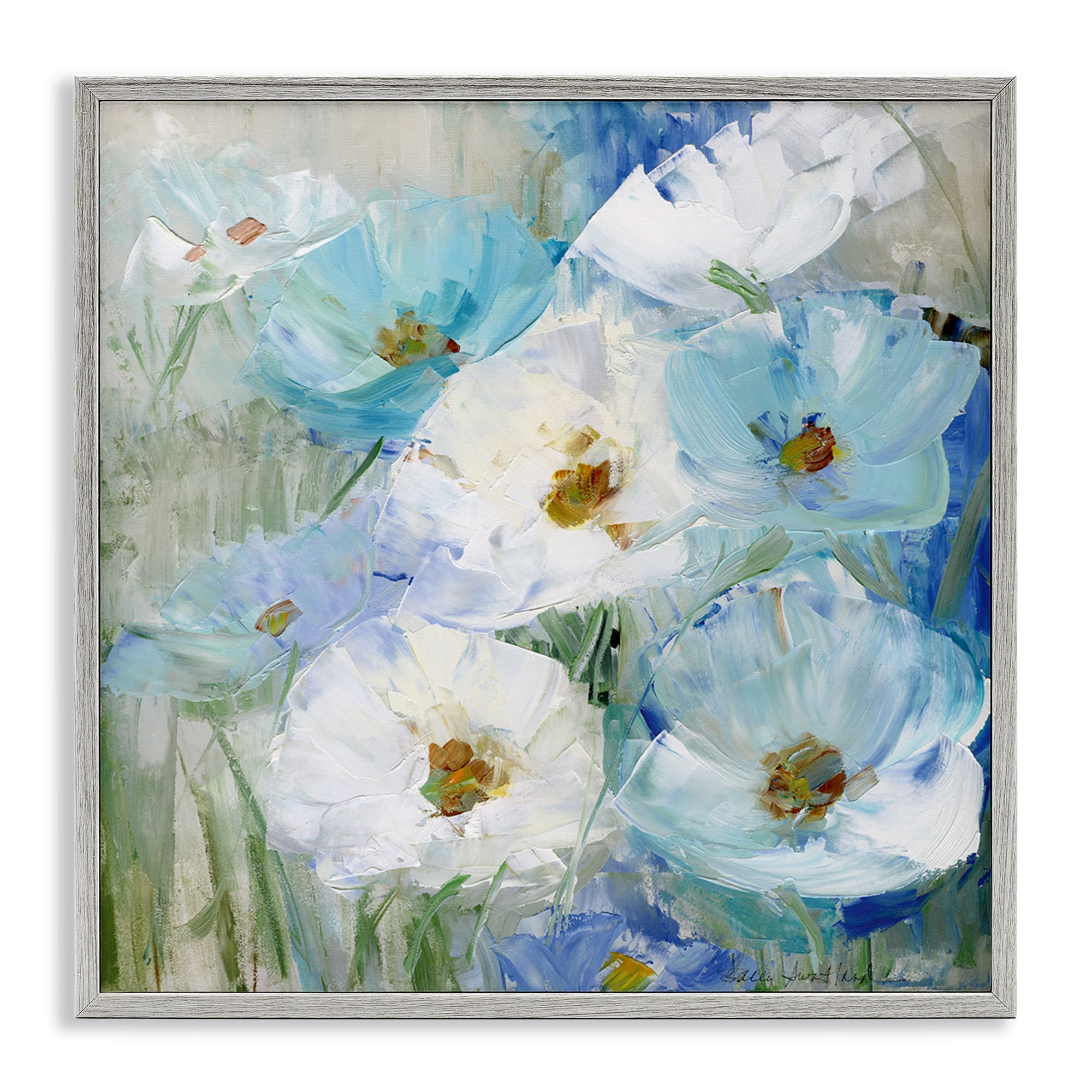 Stupell Industries Blue Spring Poppies Plants & Flowers Painting Gray Framed Art Print Wall Art, 24 x 24