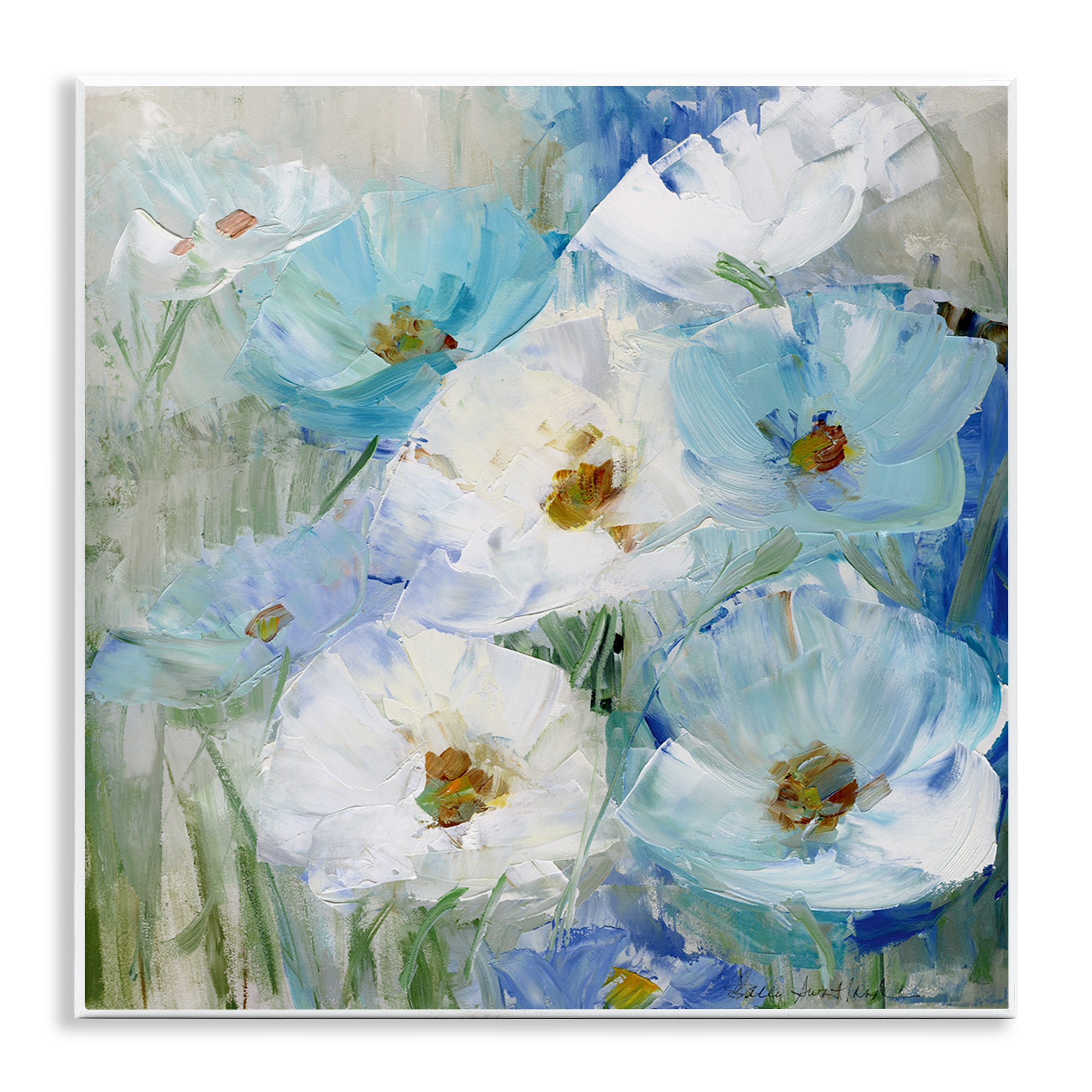 Stupell Industries Blue Spring Poppies Plants & Flowers Painting Unframed Art Print Wall Art, 12 x 12