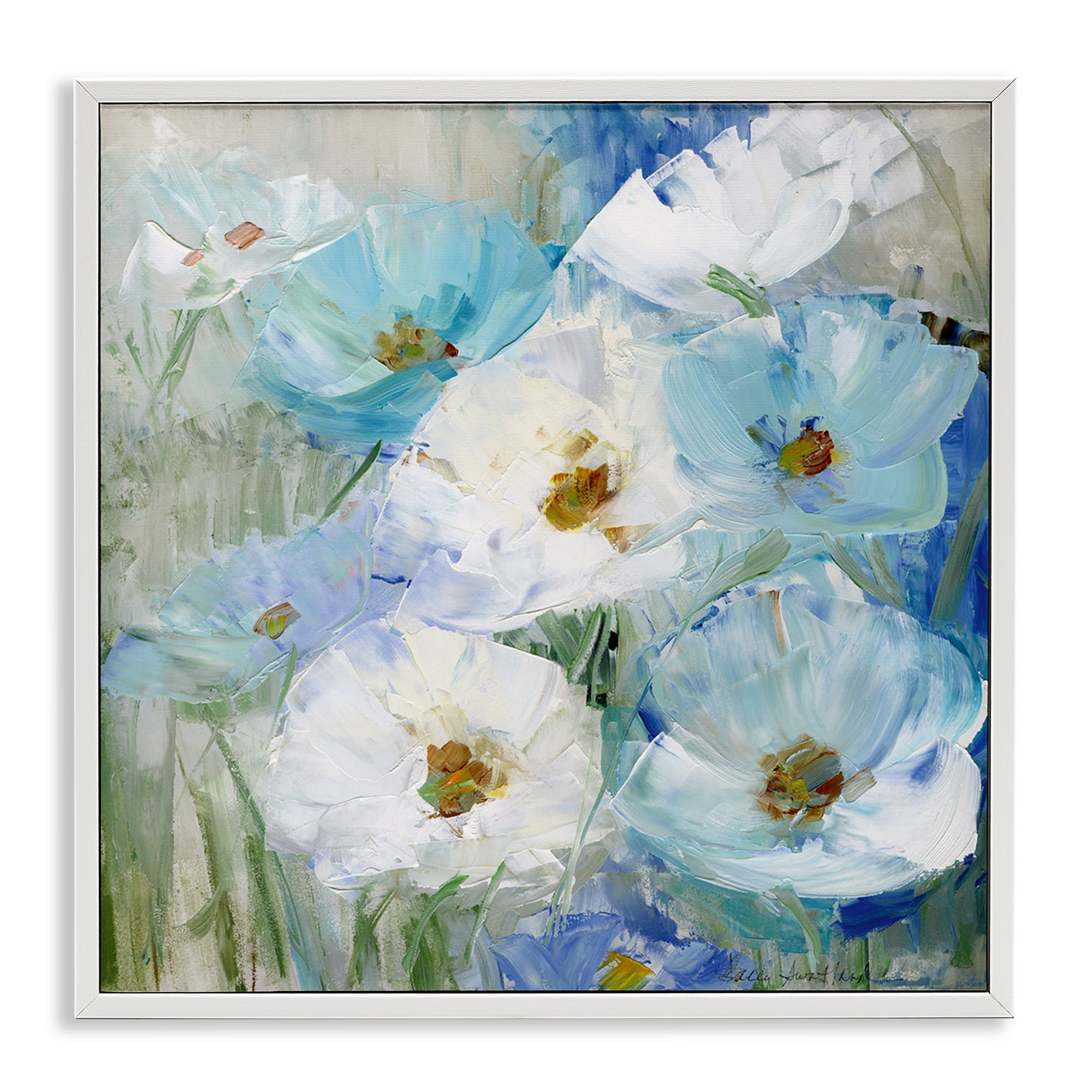 Stupell Industries Blue Spring Poppies Plants & Flowers Painting White Framed Art Print Wall Art, 17 x 17