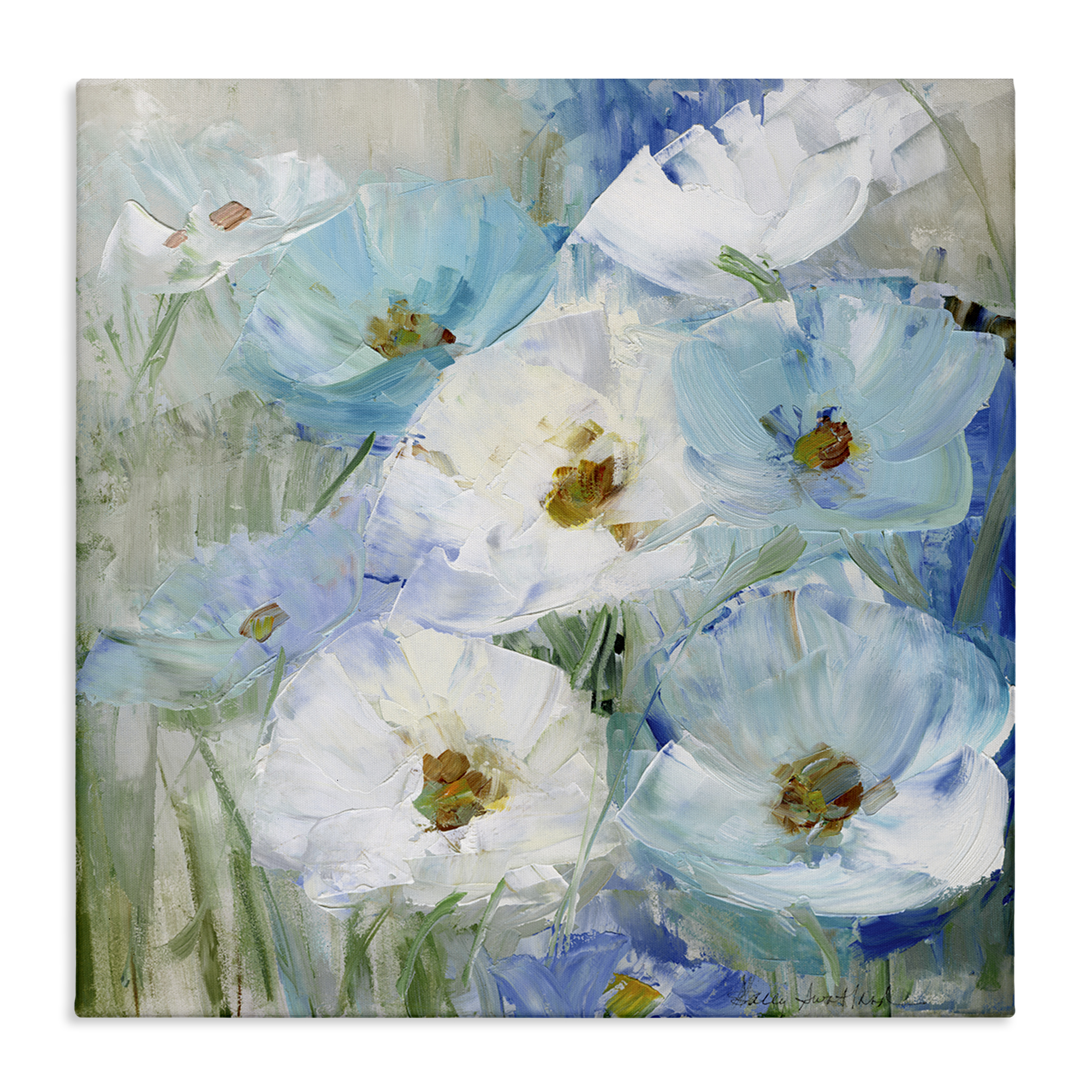 Stupell Industries Blue Spring Poppies Plants & Flowers Painting Wrapped Canvas Art Print Wall Art, 30 x 30
