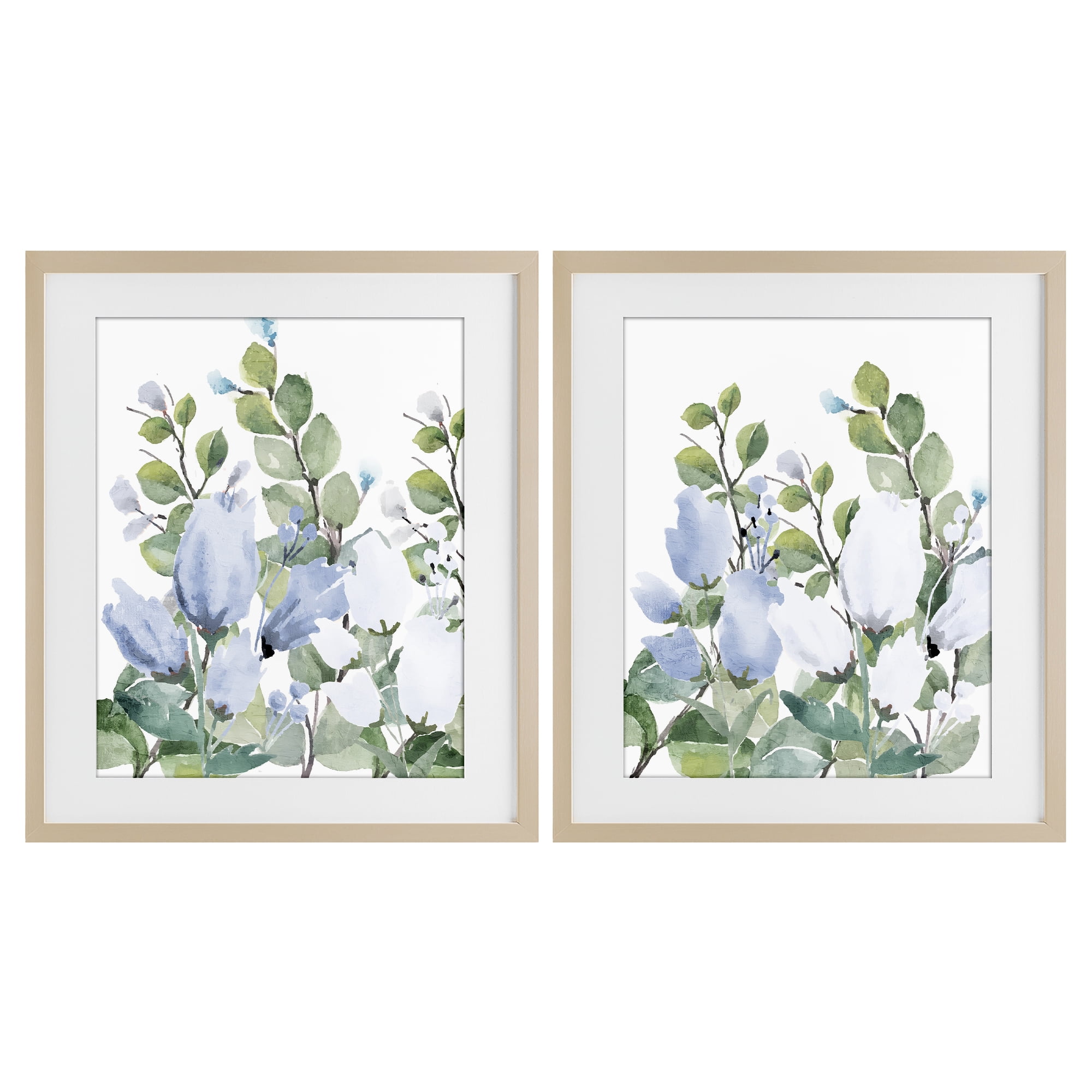 Stupell Industries Blue Spring Watercolors 2 Piece Birch Framed Print Under Glass Set, design by Kim Allen