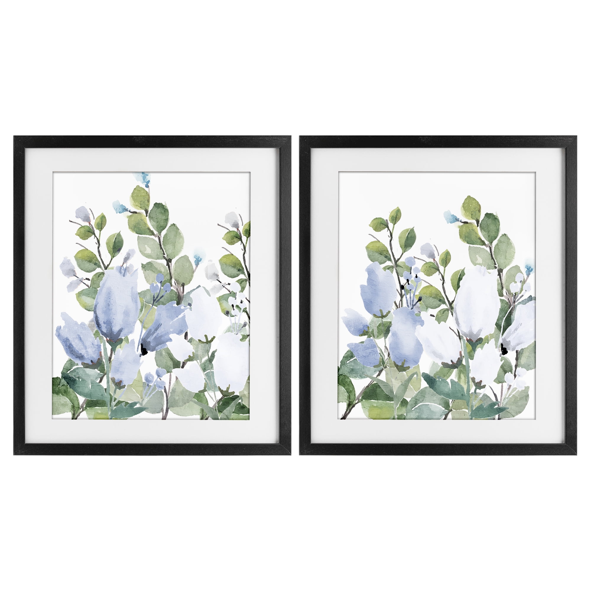 Stupell Industries Blue Spring Watercolors 2 Piece Black Framed Print Under Glass Set, design by Kim Allen