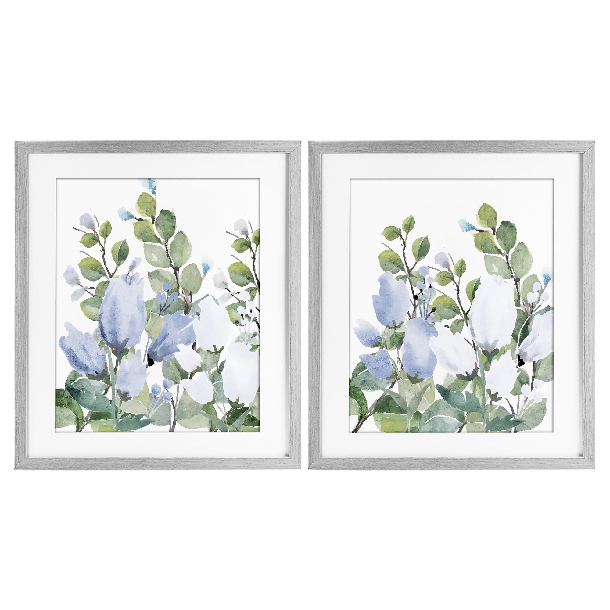 Stupell Industries Blue Spring Watercolors 2 Piece Gray Framed Print Under Glass Set, design by Kim Allen