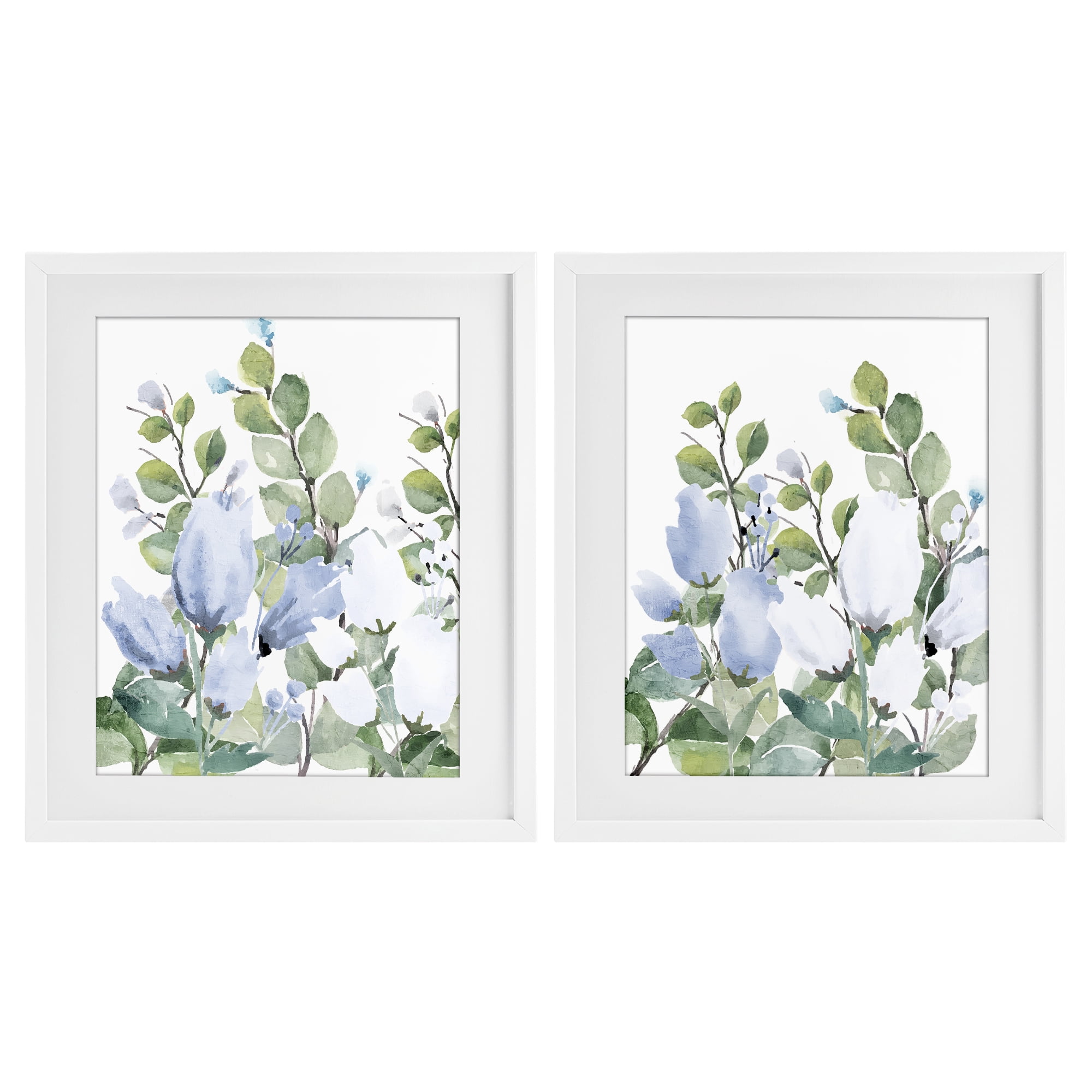 Stupell Industries Blue Spring Watercolors 2 Piece White Framed Print Under Glass Set, design by Kim Allen