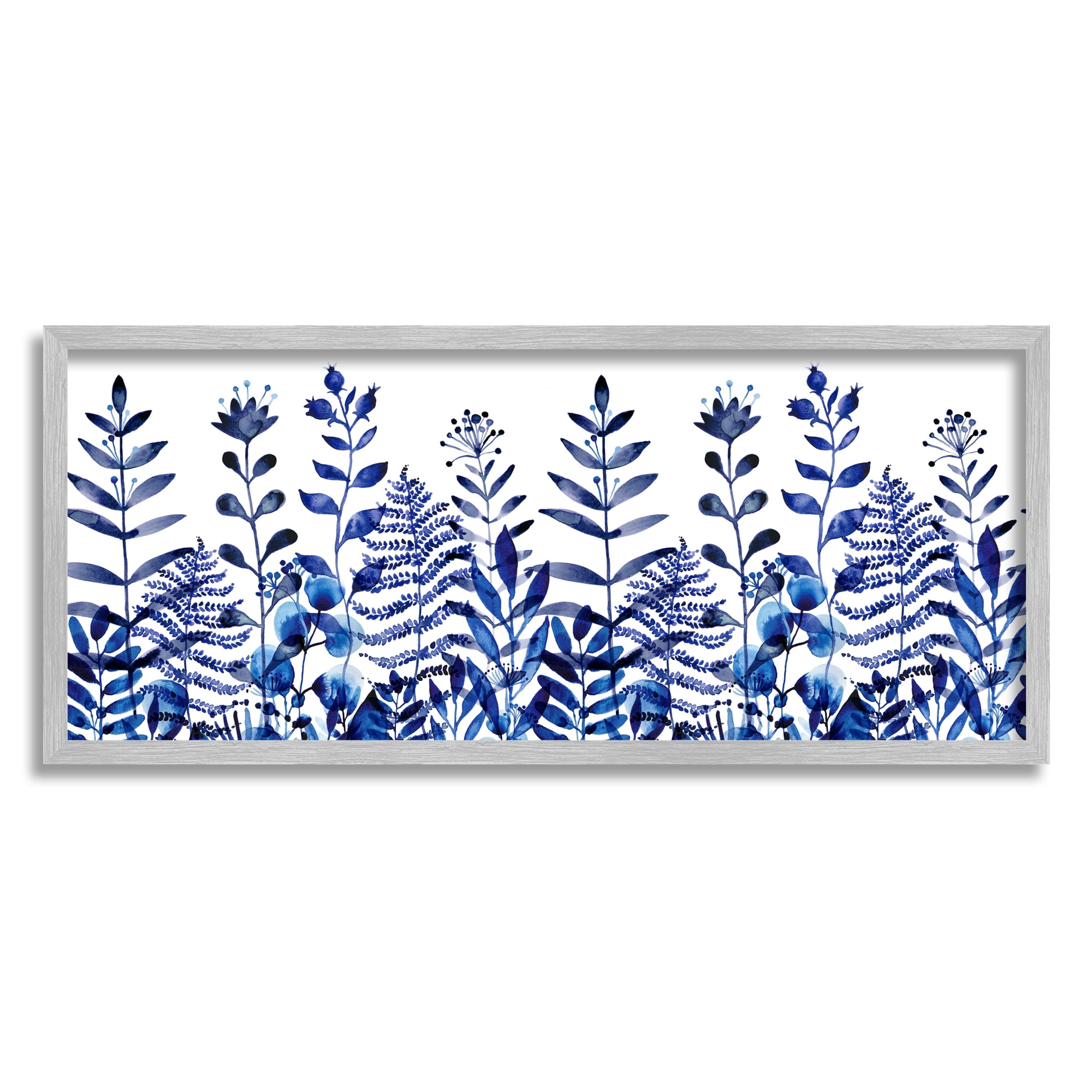 Stupell Industries Blue Sprouting Botanical Herbs Botanical & Floral Painting Gray Framed Art Print Wall Art