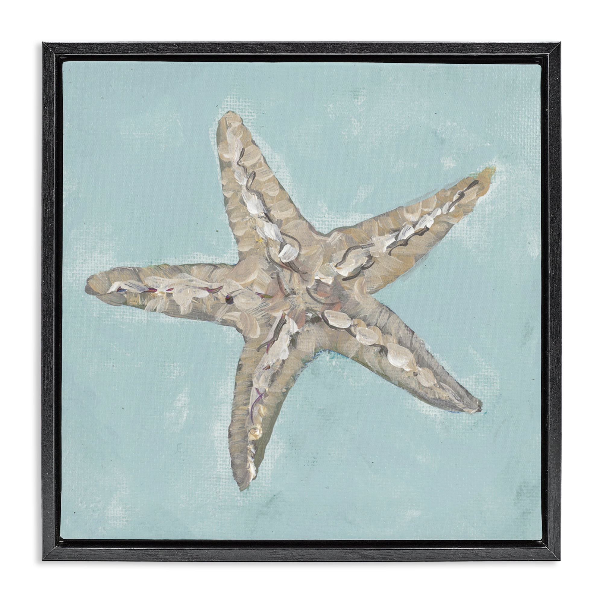 Stupell Industries Blue Starfish Impression Coastal Painting Black Floater Framed Canvas Art Print Wall Art, 18 x 18