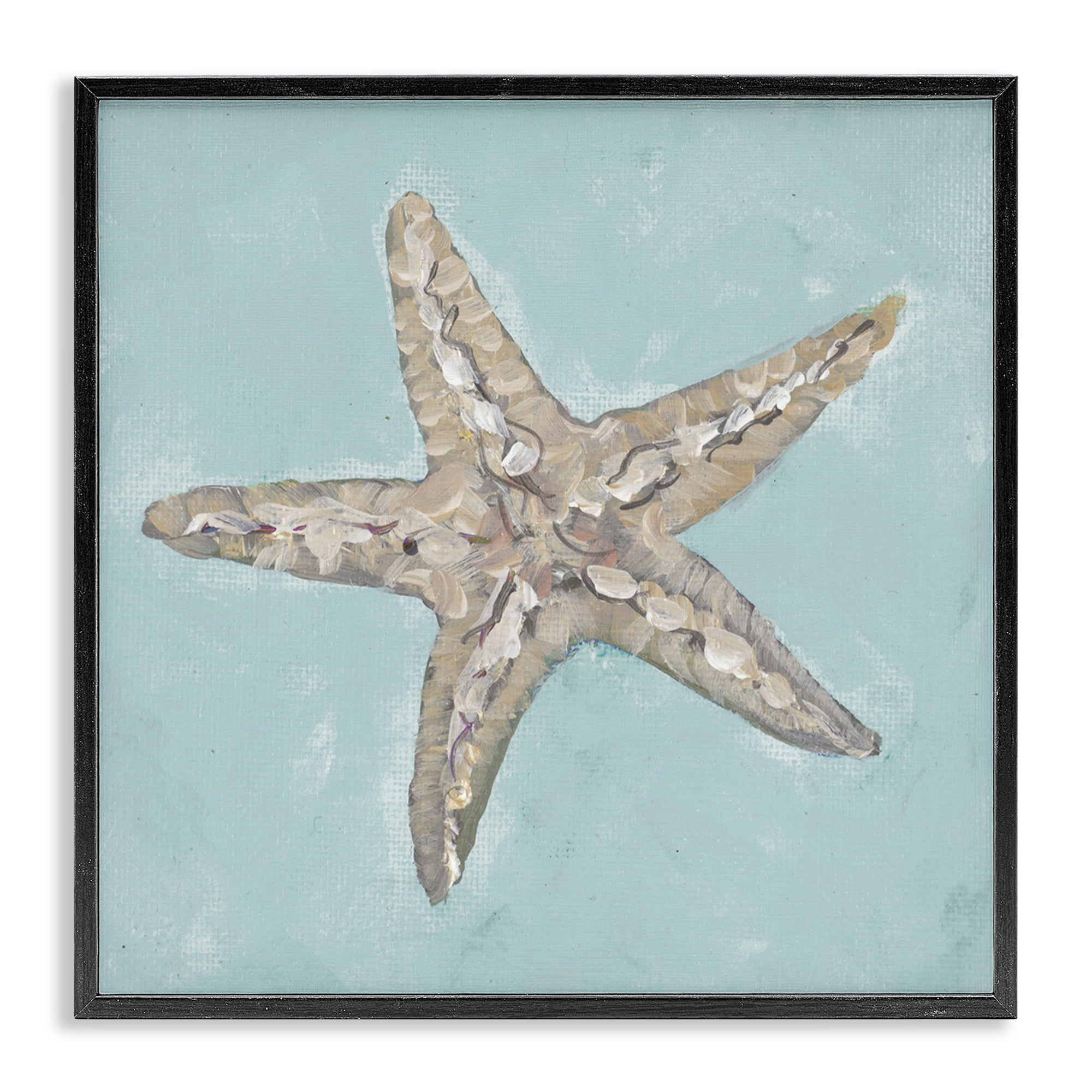 Stupell Industries Blue Starfish Impression Coastal Painting Black Framed Art Print Wall Art, 12 x 12