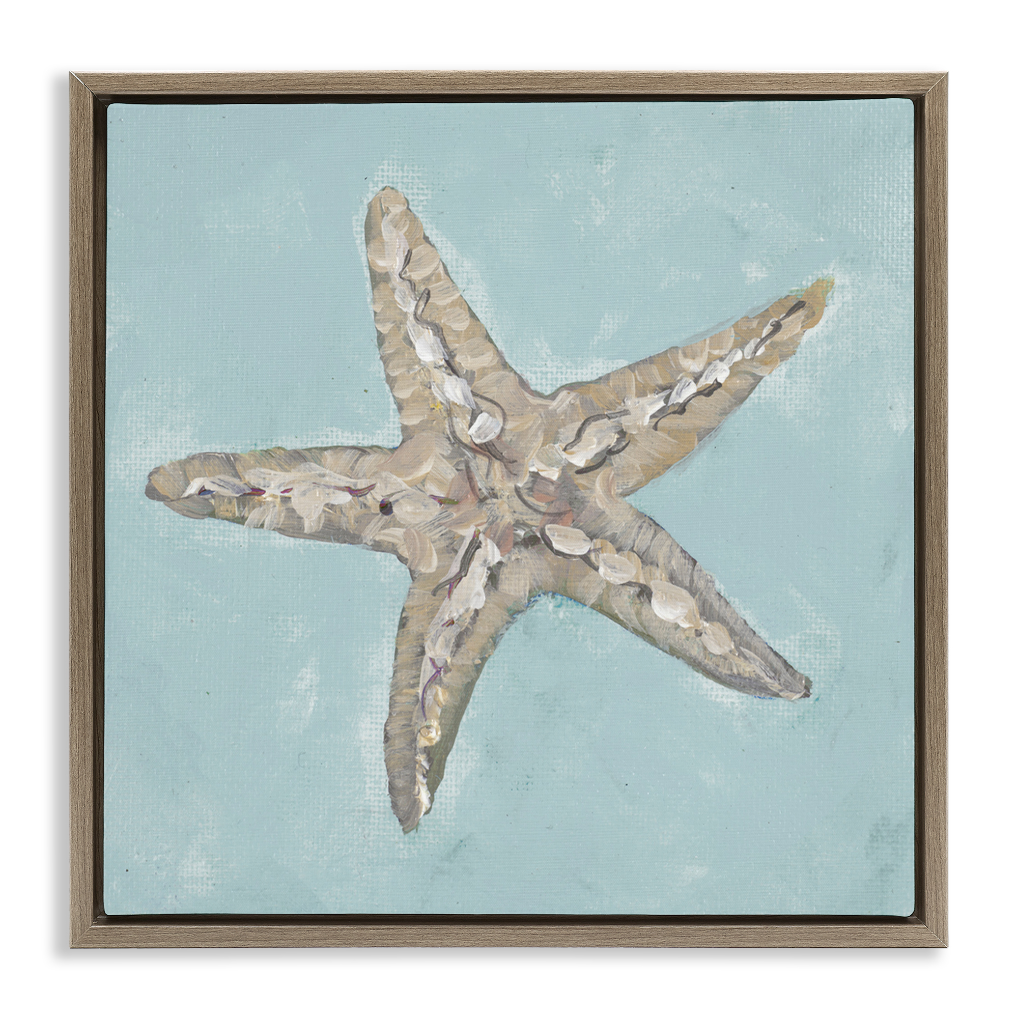 Stupell Industries Blue Starfish Impression Coastal Painting Brown Floater Framed Canvas Art Print Wall Art, 18 x 18