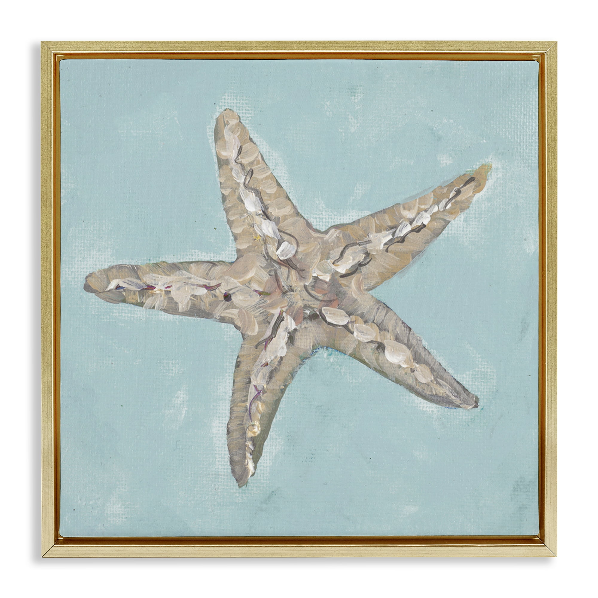 Stupell Industries Blue Starfish Impression Coastal Painting Gold Floater Framed Canvas Art Print Wall Art, 25 x 25