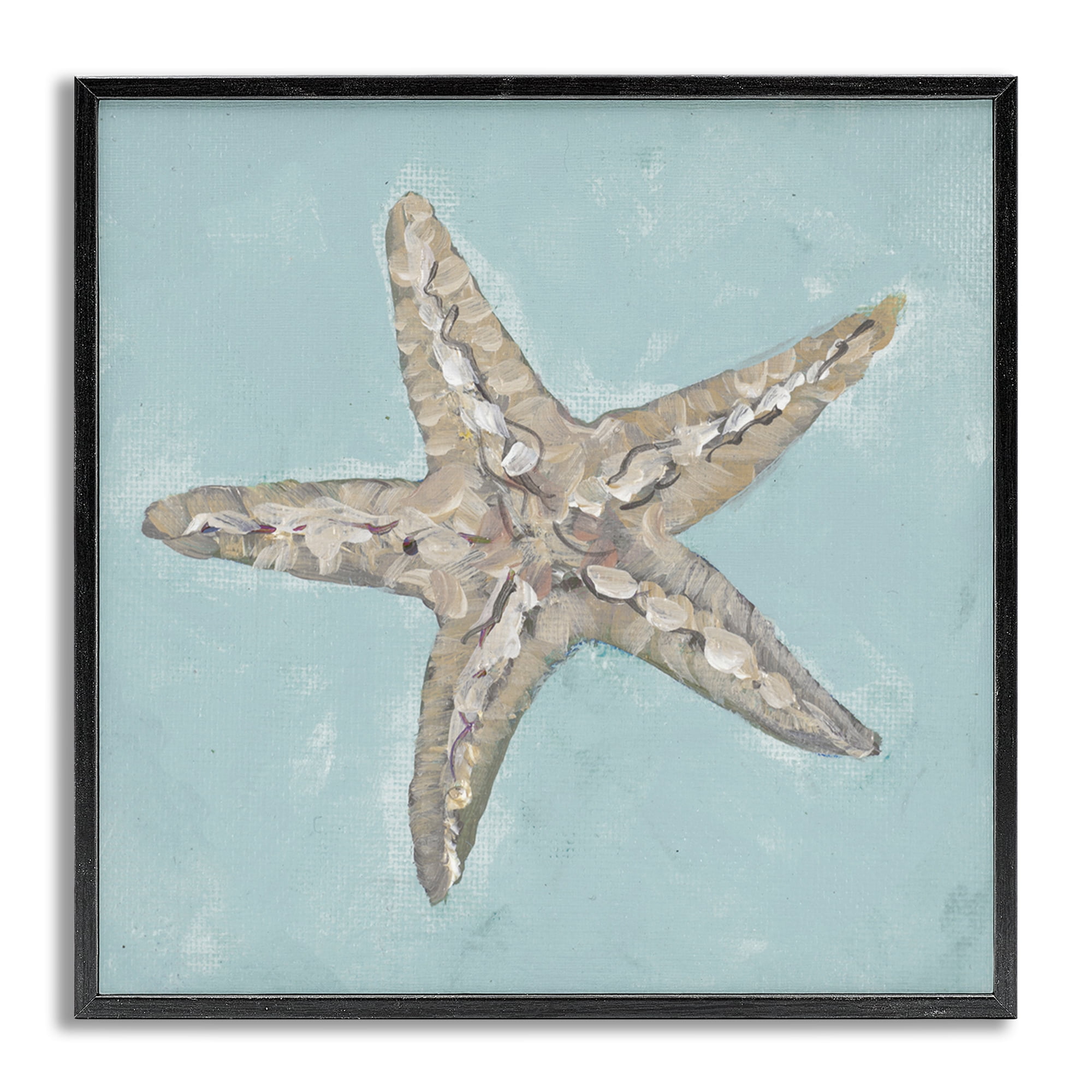 Stupell Industries Blue Starfish Impression Coastal Painting Gray Framed Art Print Wall Art, 24 x 24