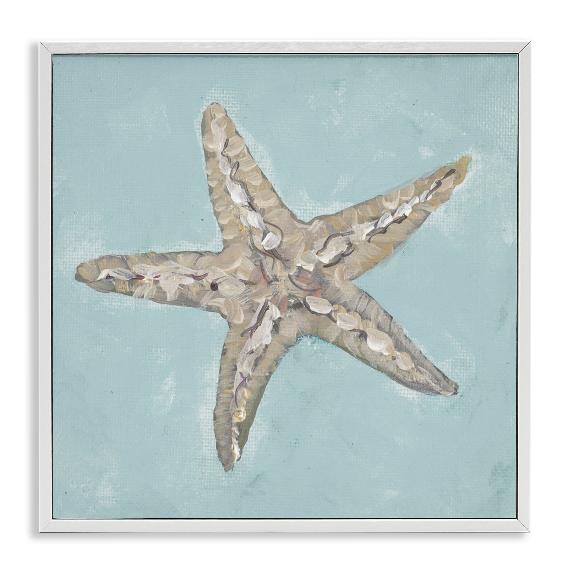 Stupell Industries Blue Starfish Impression Coastal Painting White Framed Art Print Wall Art, 17 x 17