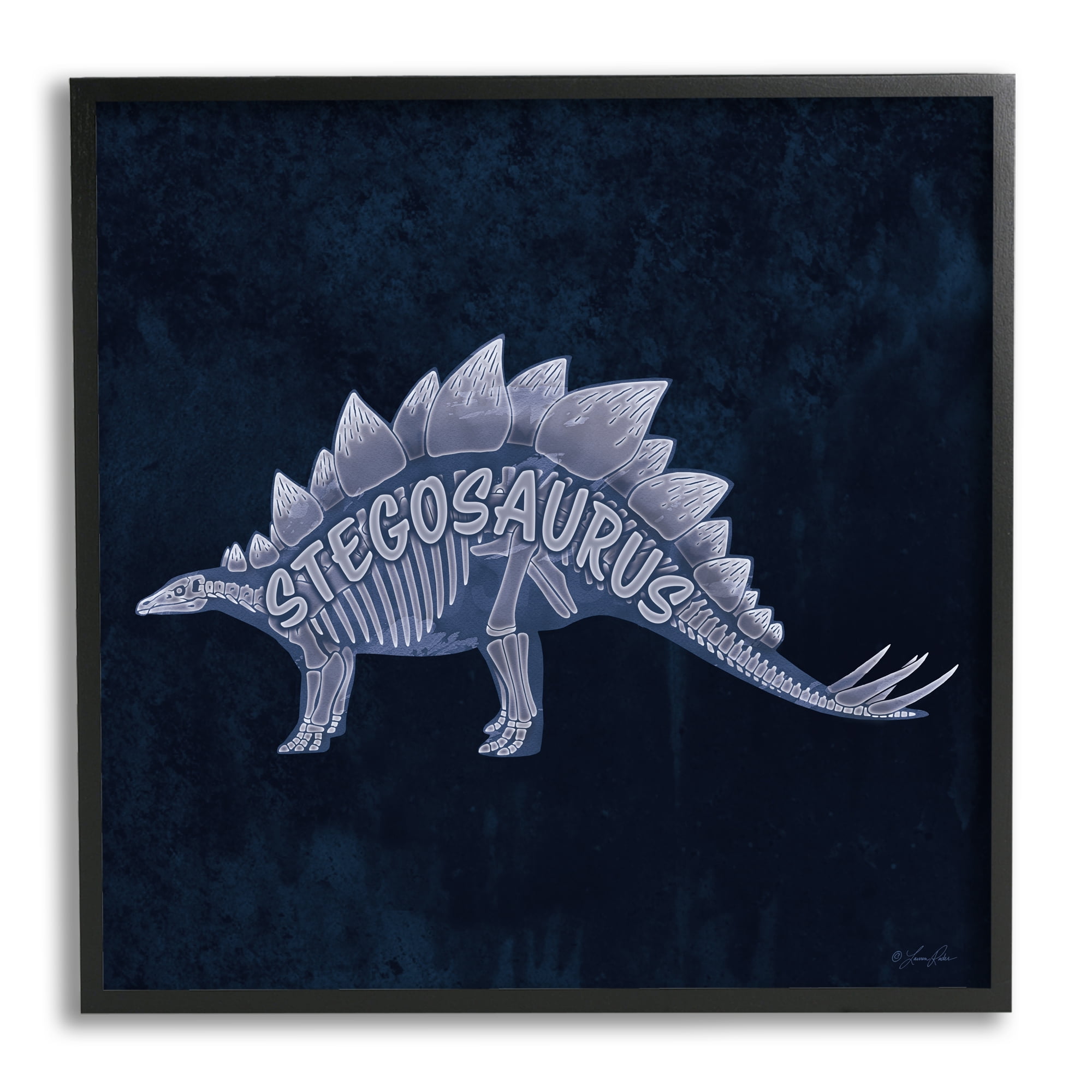 Stupell Industries Blue Stegosaurus Skeleton Animals & Insects Painting Black Framed Art Print Wall Art, 17 x 17