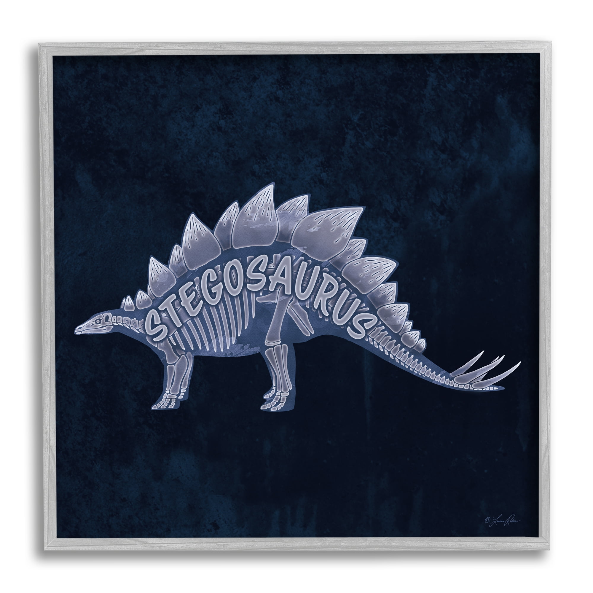 Stupell Industries Blue Stegosaurus Skeleton Animals & Insects Painting Gray Framed Art Print Wall Art, 24 x 24
