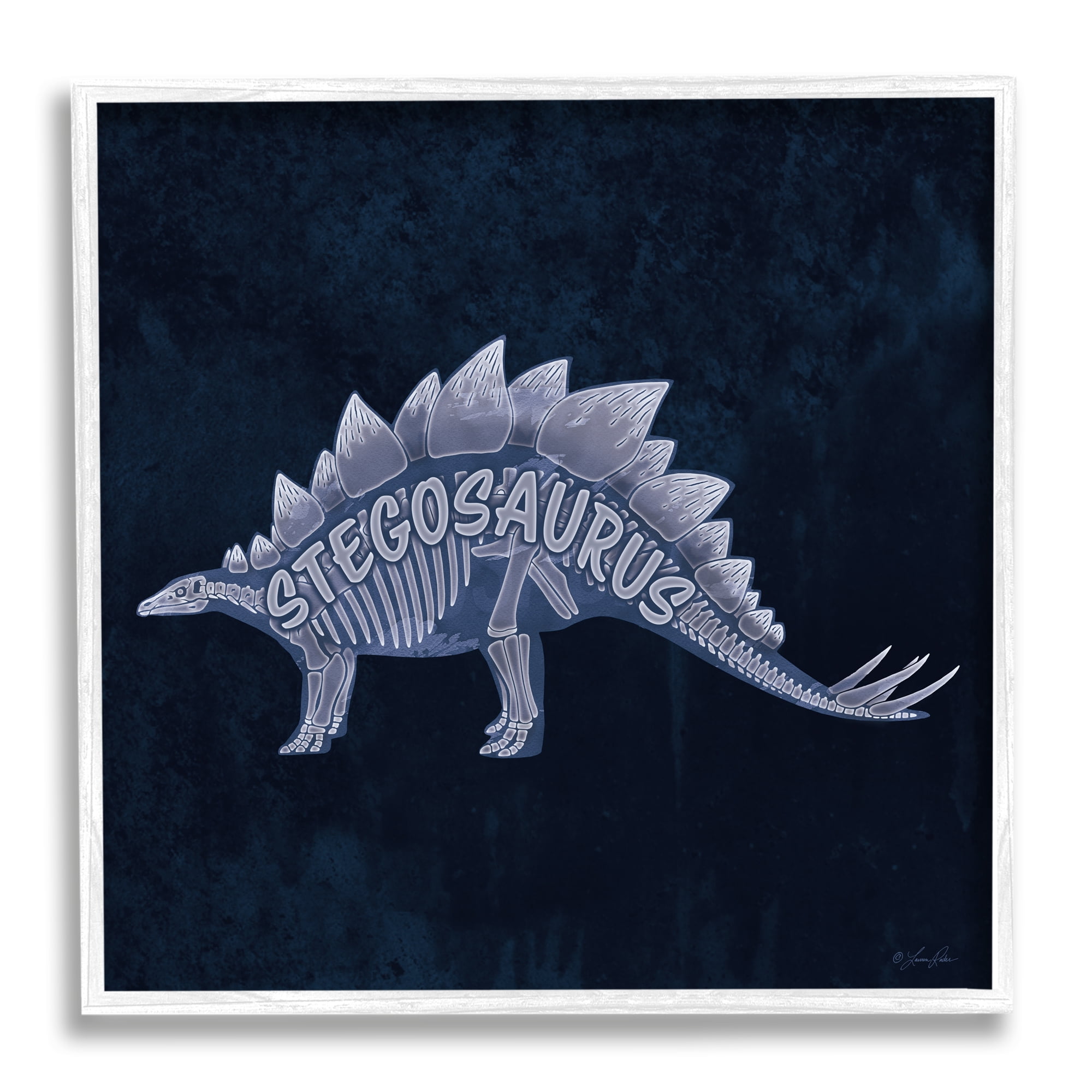 Stupell Industries Blue Stegosaurus Skeleton Animals & Insects Painting White Framed Art Print Wall Art, 12 x 12
