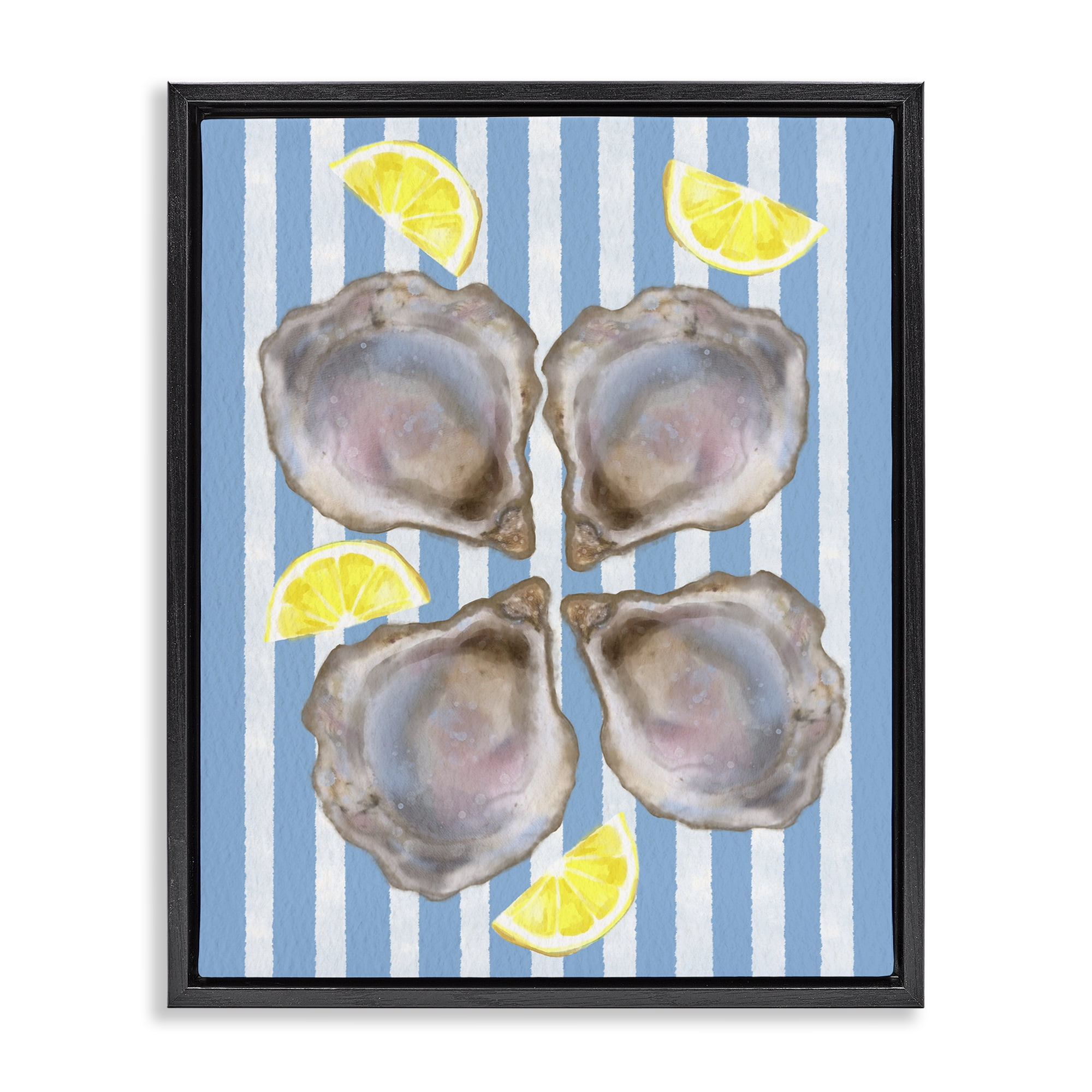 Stupell Industries Blue Stripe Oysters Black Framed Floater Canvas Wall Art, design by Matthew Piotrowicz
