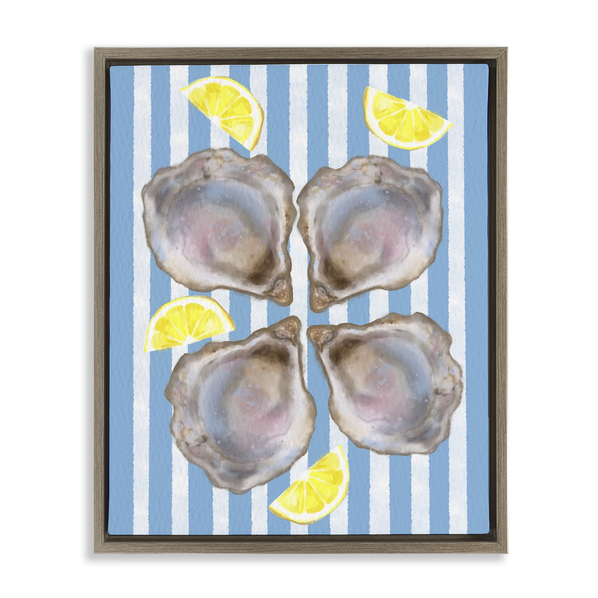 Stupell Industries Blue Stripe Oysters Brown Framed Floater Canvas Wall Art, design by Matthew Piotrowicz