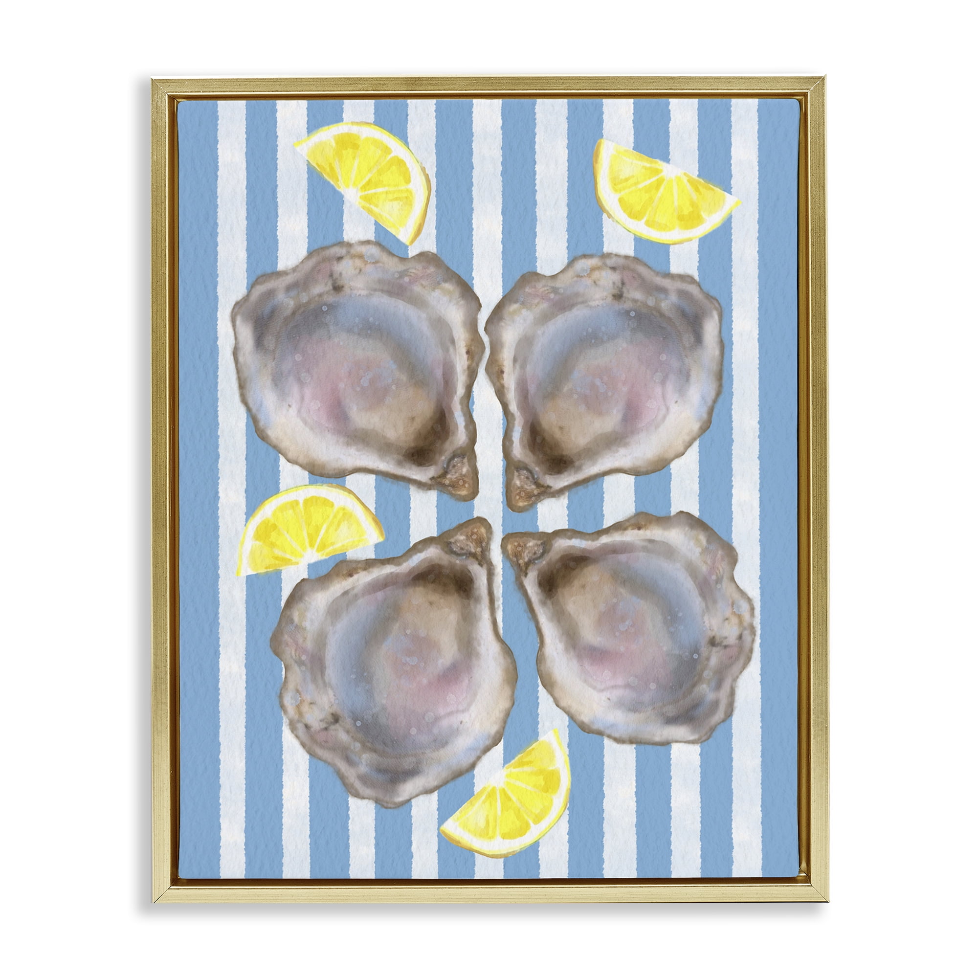 Stupell Industries Blue Stripe Oysters Gold Framed Floater Canvas Wall Art, design by Matthew Piotrowicz
