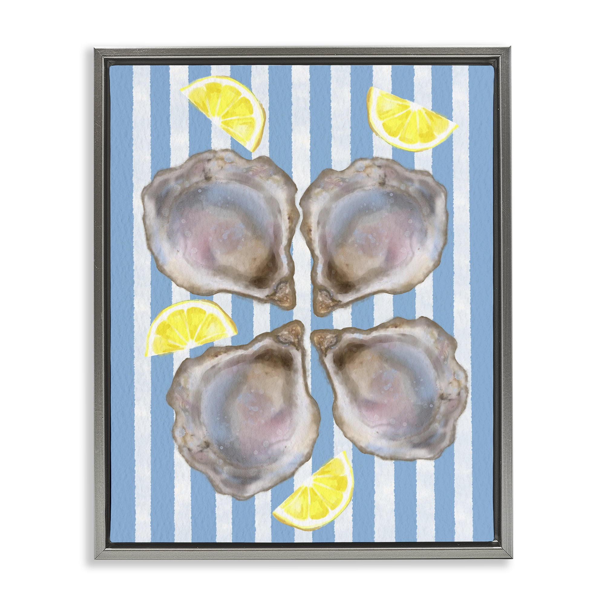 Stupell Industries Blue Stripe Oysters Gray Framed Floater Canvas Wall Art, design by Matthew Piotrowicz
