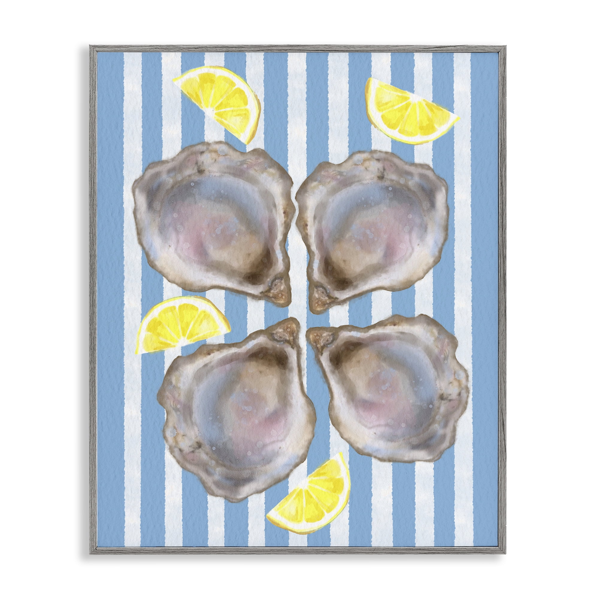 Stupell Industries Blue Stripe Oysters Gray Framed Giclee Art, design by Matthew Piotrowicz