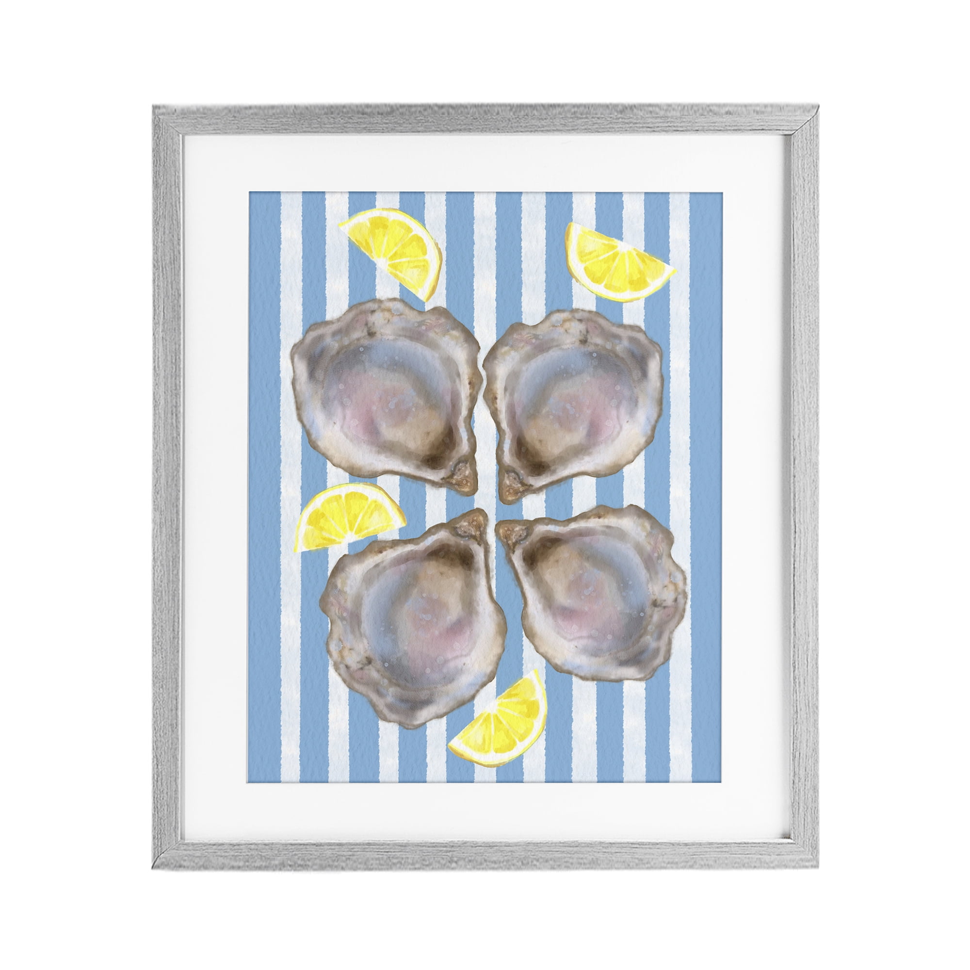 Stupell Industries Blue Stripe Oysters Gray Framed Print Under Glass, design by Matthew Piotrowicz