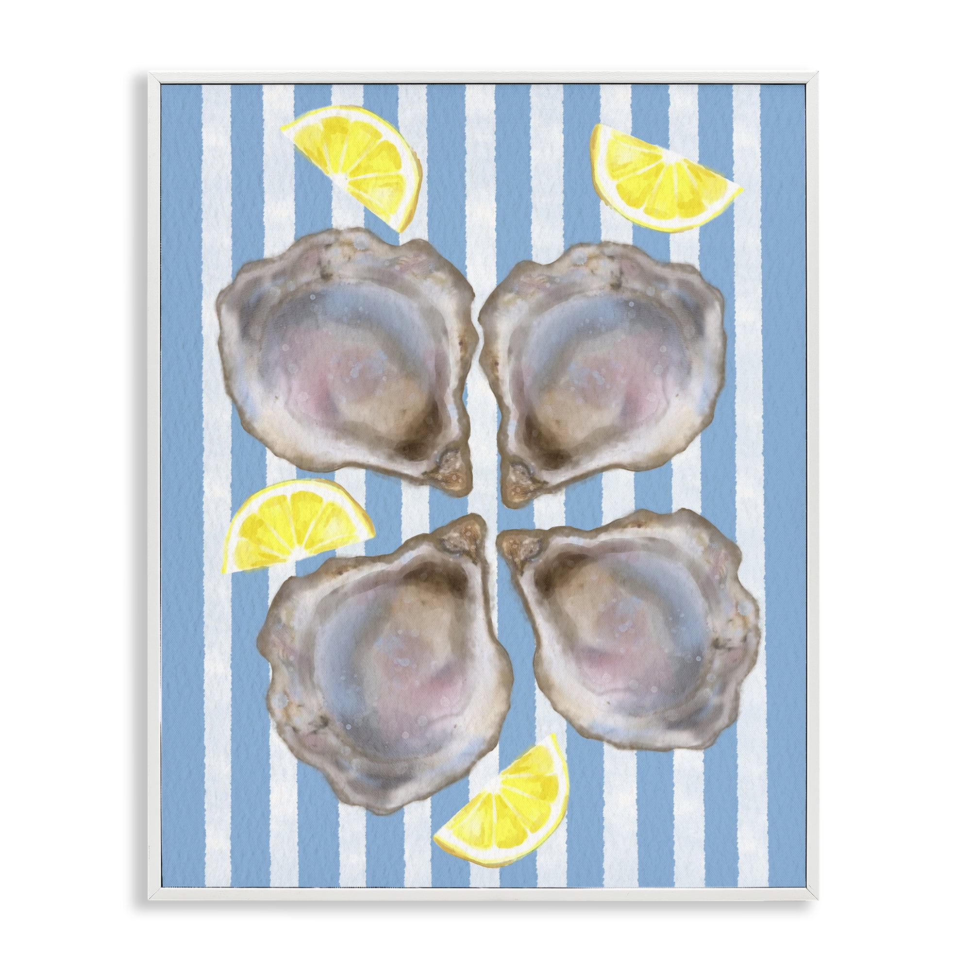 Stupell Industries Blue Stripe Oysters White Framed Giclee Art, design by Matthew Piotrowicz