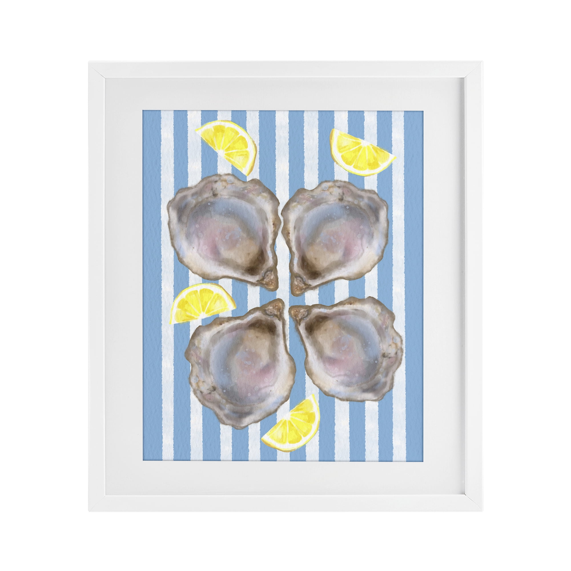 Stupell Industries Blue Stripe Oysters White Framed Print Under Glass, design by Matthew Piotrowicz