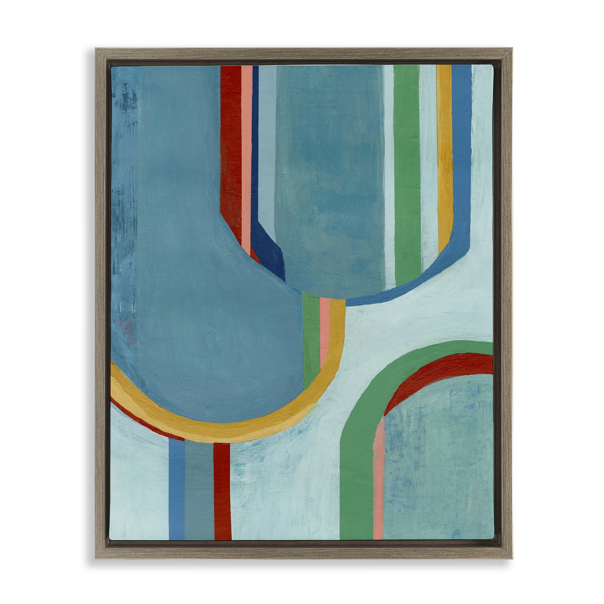 Stupell Industries Blue Striped Arches Abstract Painting Brown Floater Framed Canvas Art Print Wall Art, 17 x 21