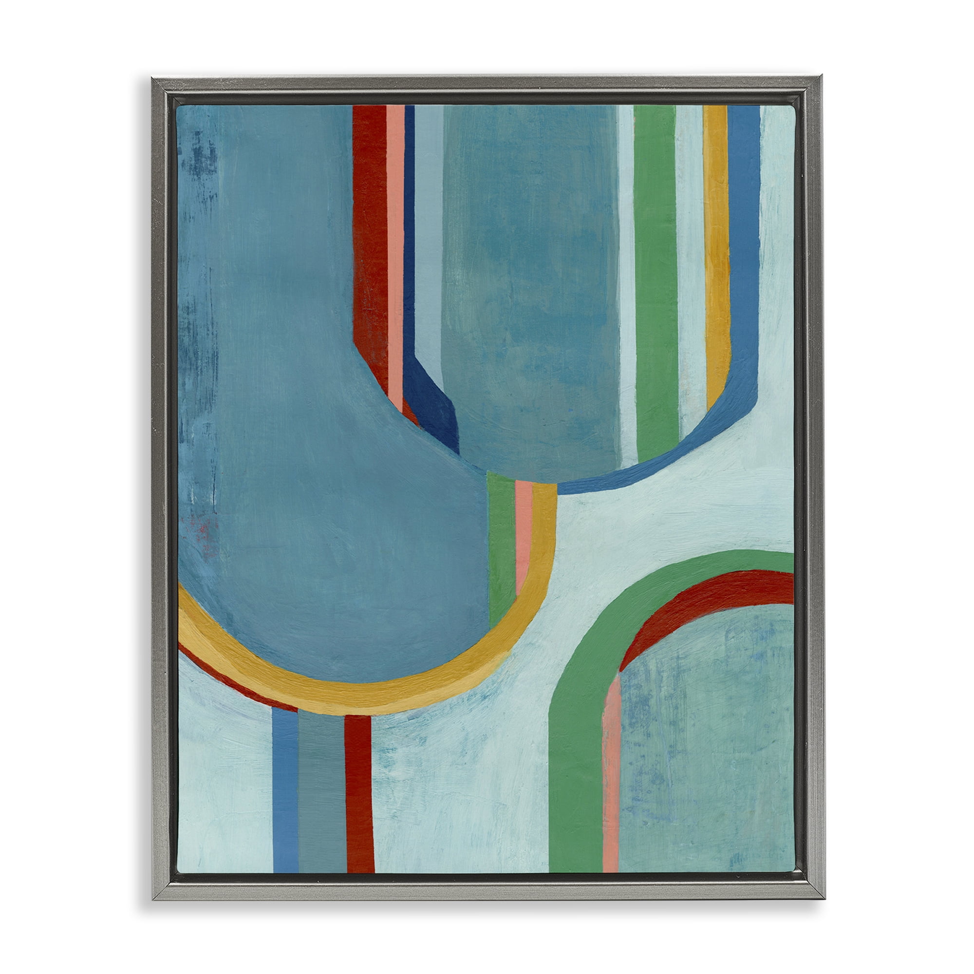 Stupell Industries Blue Striped Arches Abstract Painting Gray Floater Framed Canvas Art Print Wall Art, 25 x 31