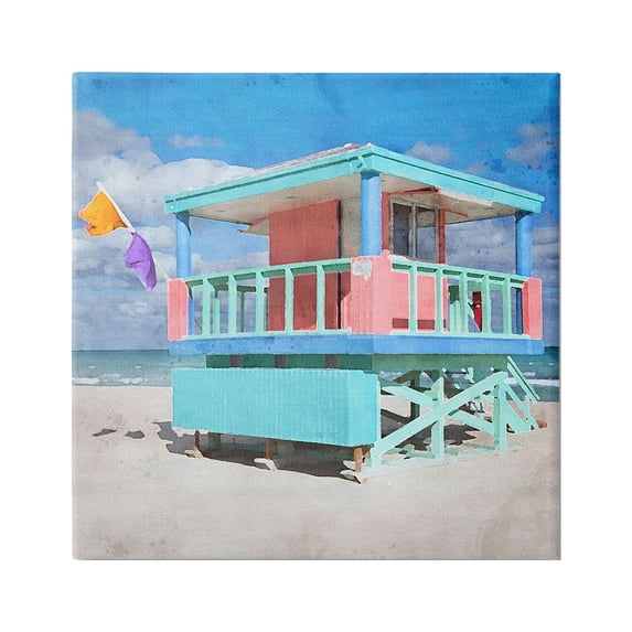 Stupell Industries Blue Summer Beach Hut Nature Painting Gallery Wrapped Canvas Print Wall Art, 30 x 30