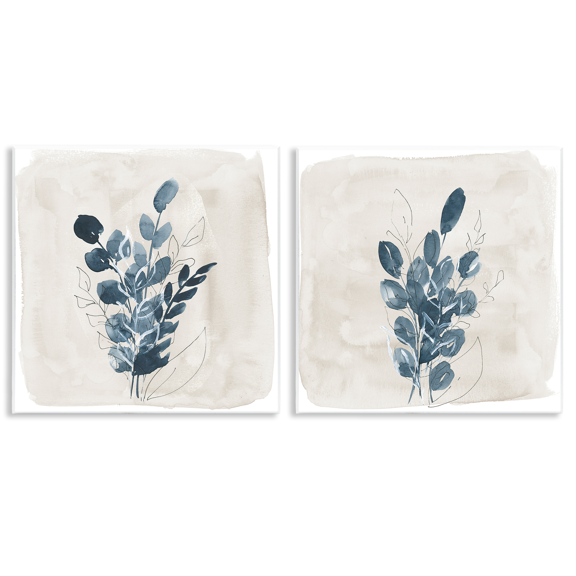Stupell Industries Blue Summer Leaves Plants & Flowers Painting Unframed Art Print Wall Art, 12 x 12, Set of 2