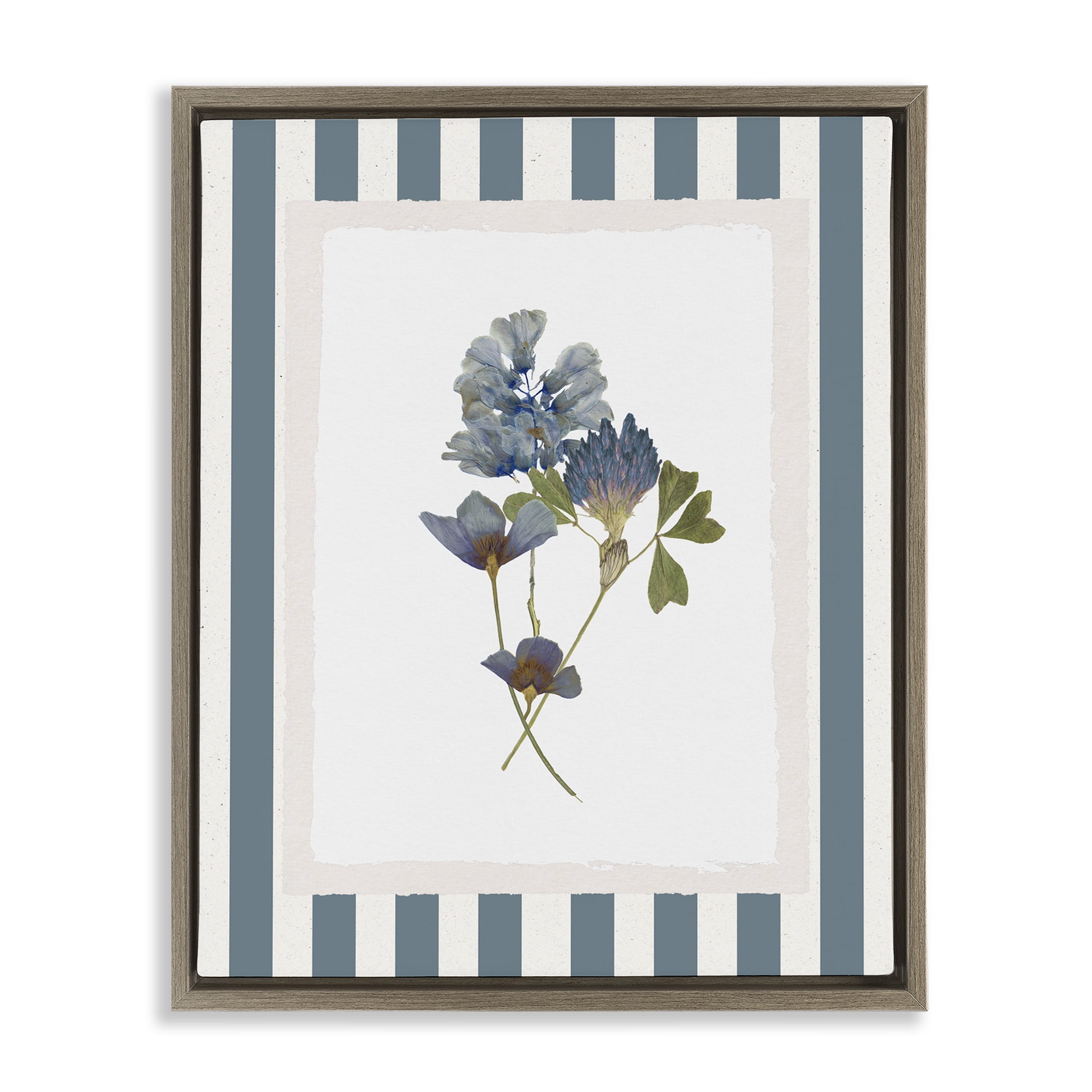 Stupell Industries Blue Summer Memory Florals Brown Framed Floater Canvas Wall Art, design by Val Rhodes