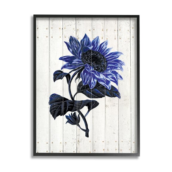 Stupell Industries Blue Sunflower Illustration White Farm Fence Design Design by JG Studios