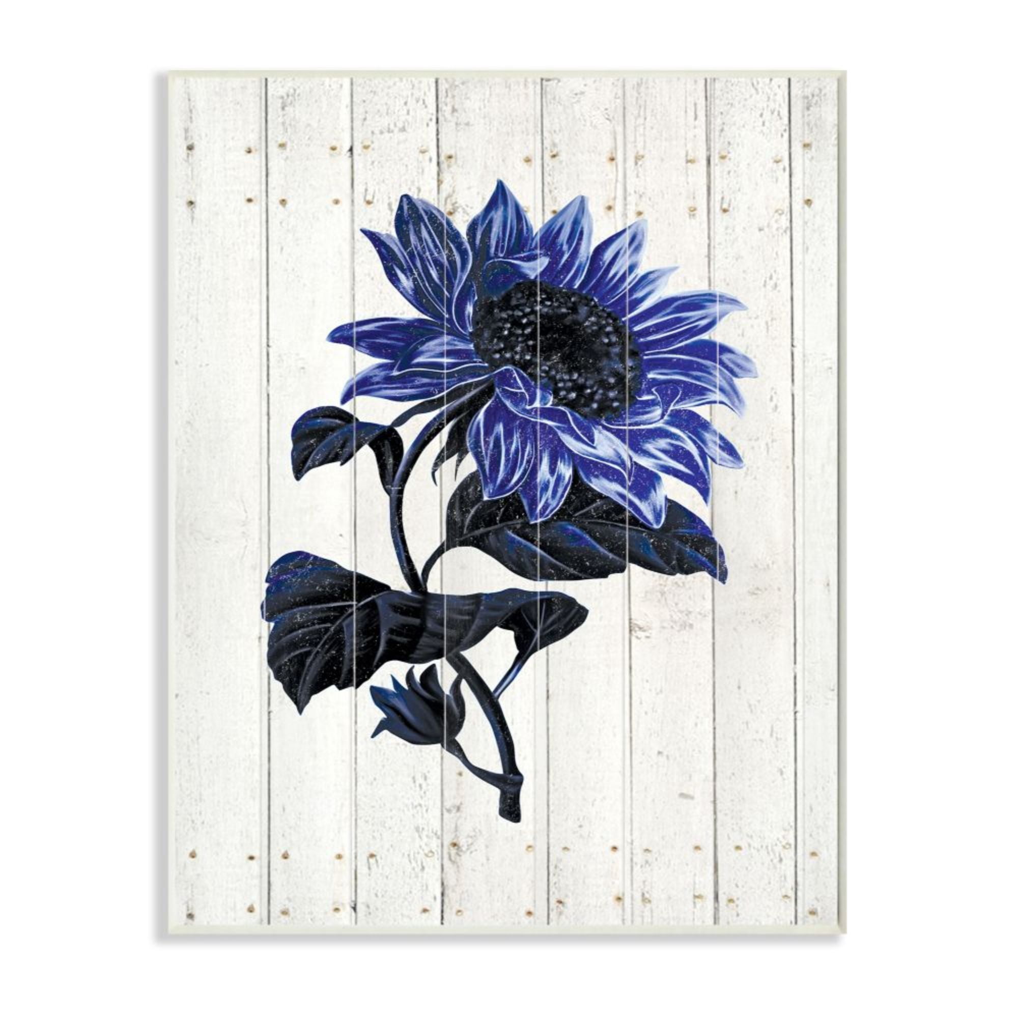 Stupell Industries Blue Sunflower Illustration White Farm Fence Design Design by JG Studios