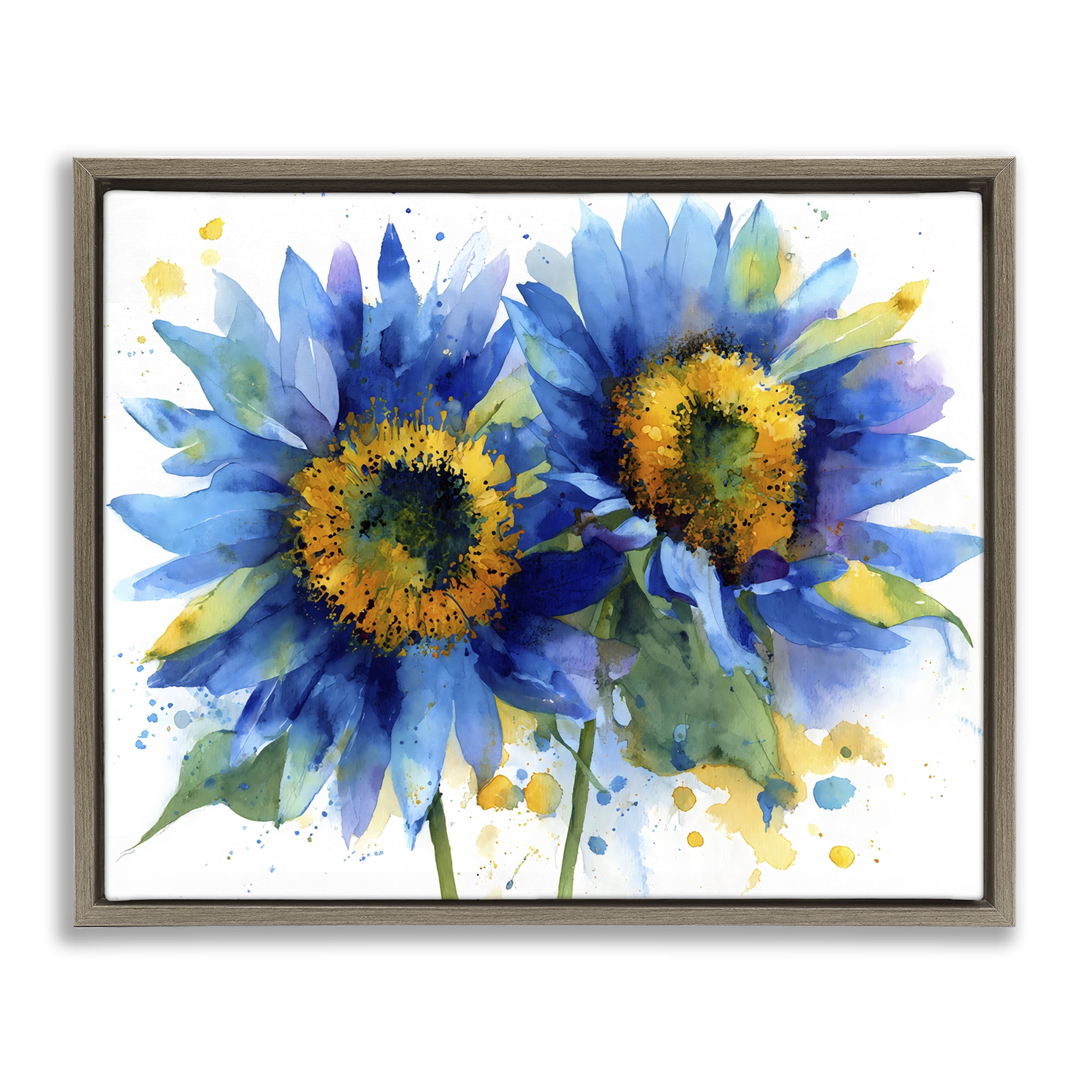 Stupell Industries Blue Sunflowers Bouquet Brown Framed Floater Canvas Wall Art, design by Franklyn Gregory
