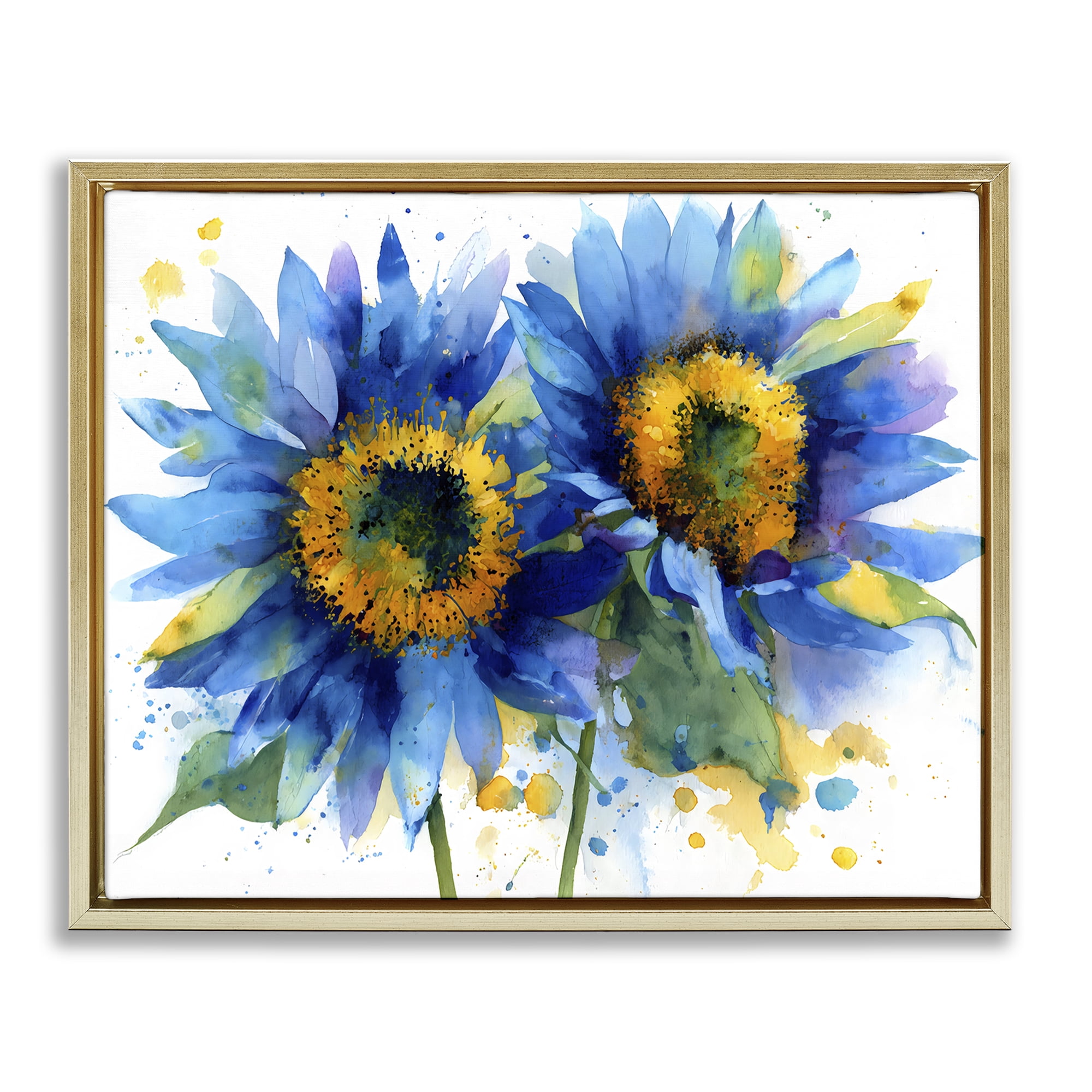 Stupell Industries Blue Sunflowers Bouquet Gold Framed Floater Canvas Wall Art, design by Franklyn Gregory