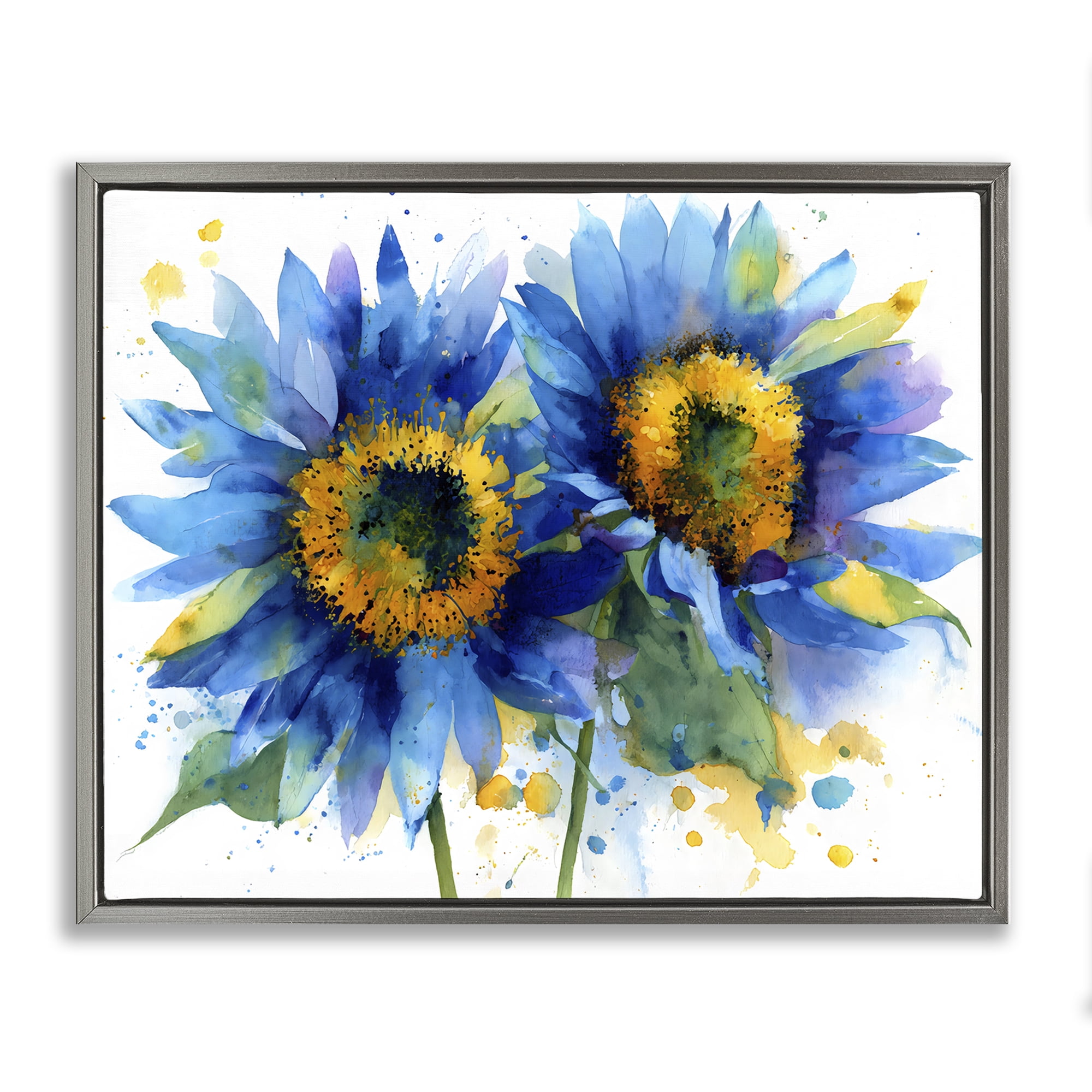 Stupell Industries Blue Sunflowers Bouquet Gray Framed Floater Canvas Wall Art, design by Franklyn Gregory