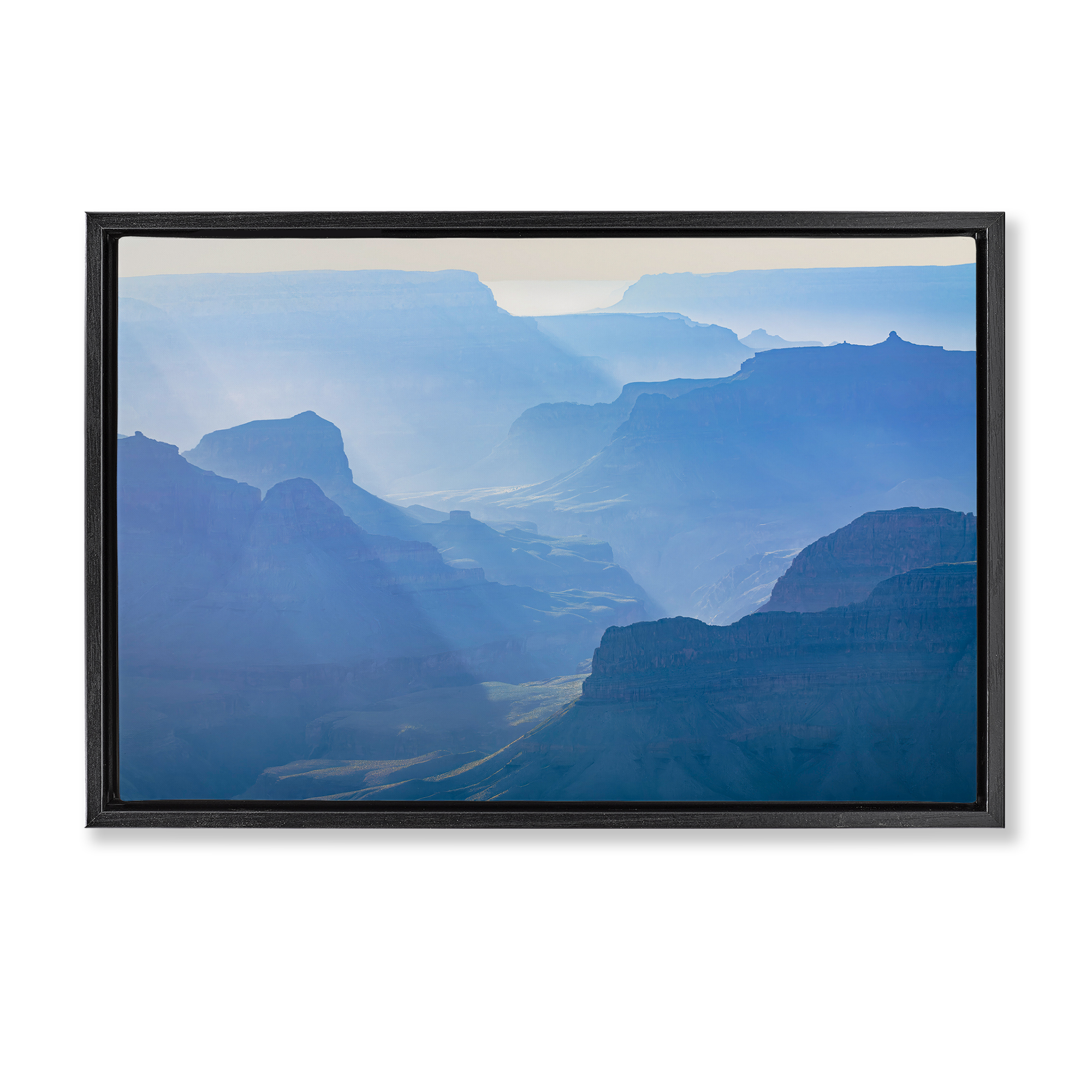 Stupell Industries Blue Sunlit Peaks Landscape & Nature Photography Black Floater Framed Canvas Art Print Wall Art, 31 x 21